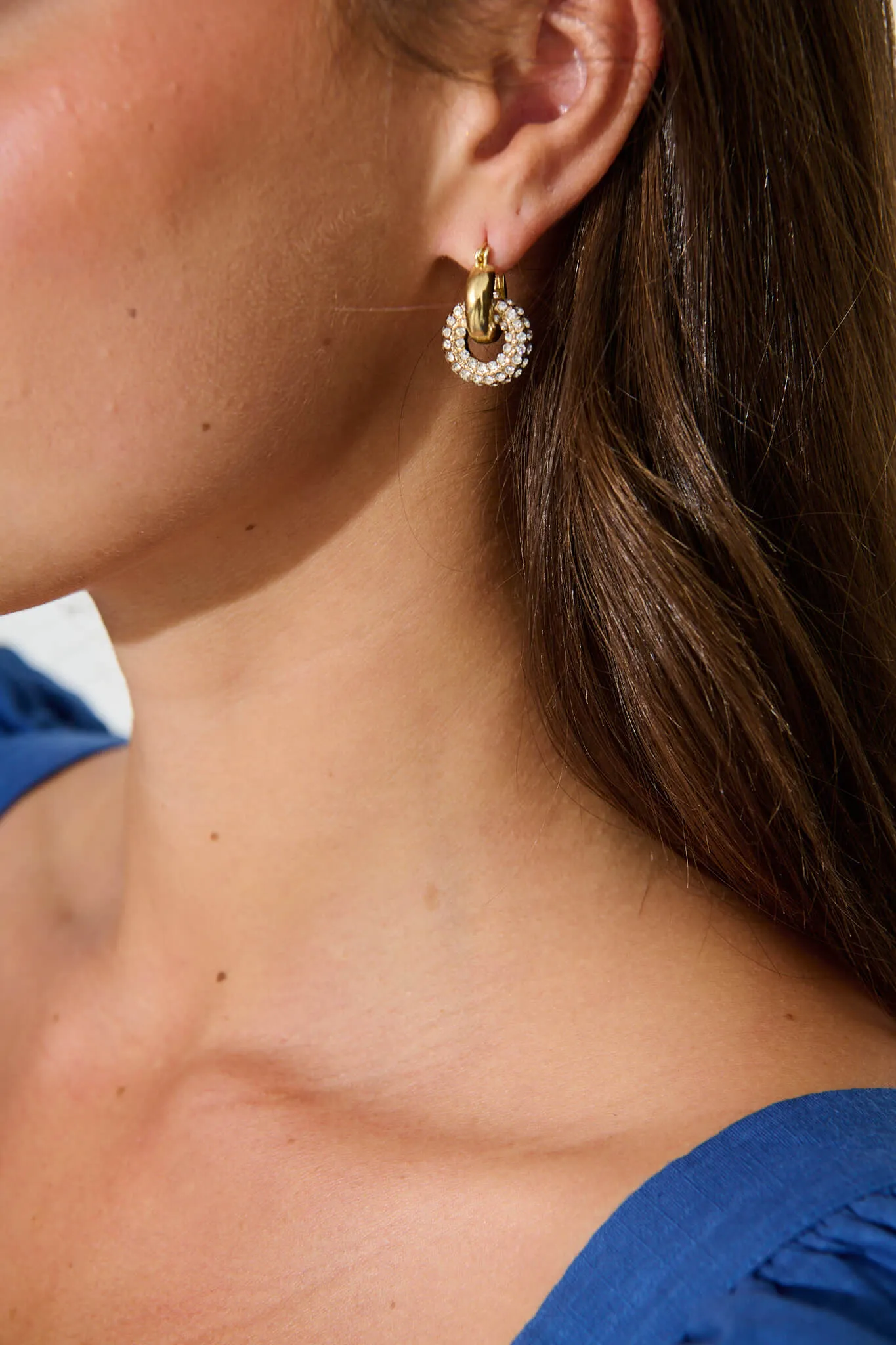 Amery Drop Earrings in Gold with Rhinestone sold by St Frock product image thumbnail 2