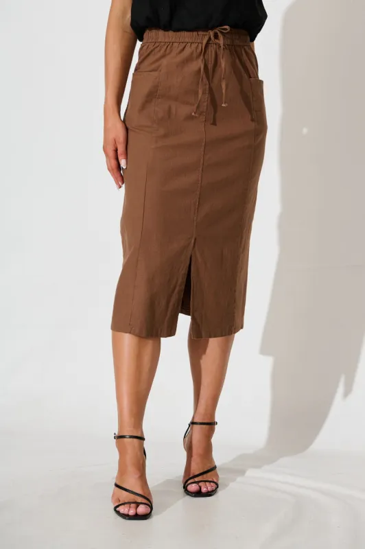 Edalene Midi Skirt in Chocolate Cotton Blend sold by St Frock