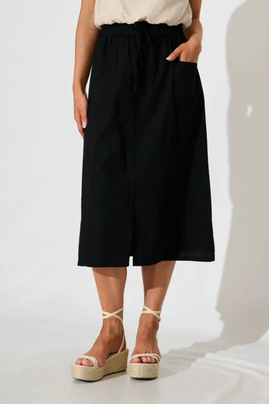 Edalene Midi Skirt in Black Cotton Blend sold by St Frock
