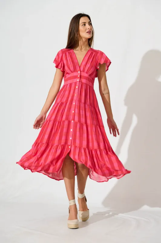 Lively Midi Dress In Red Stripe sold by St Frock