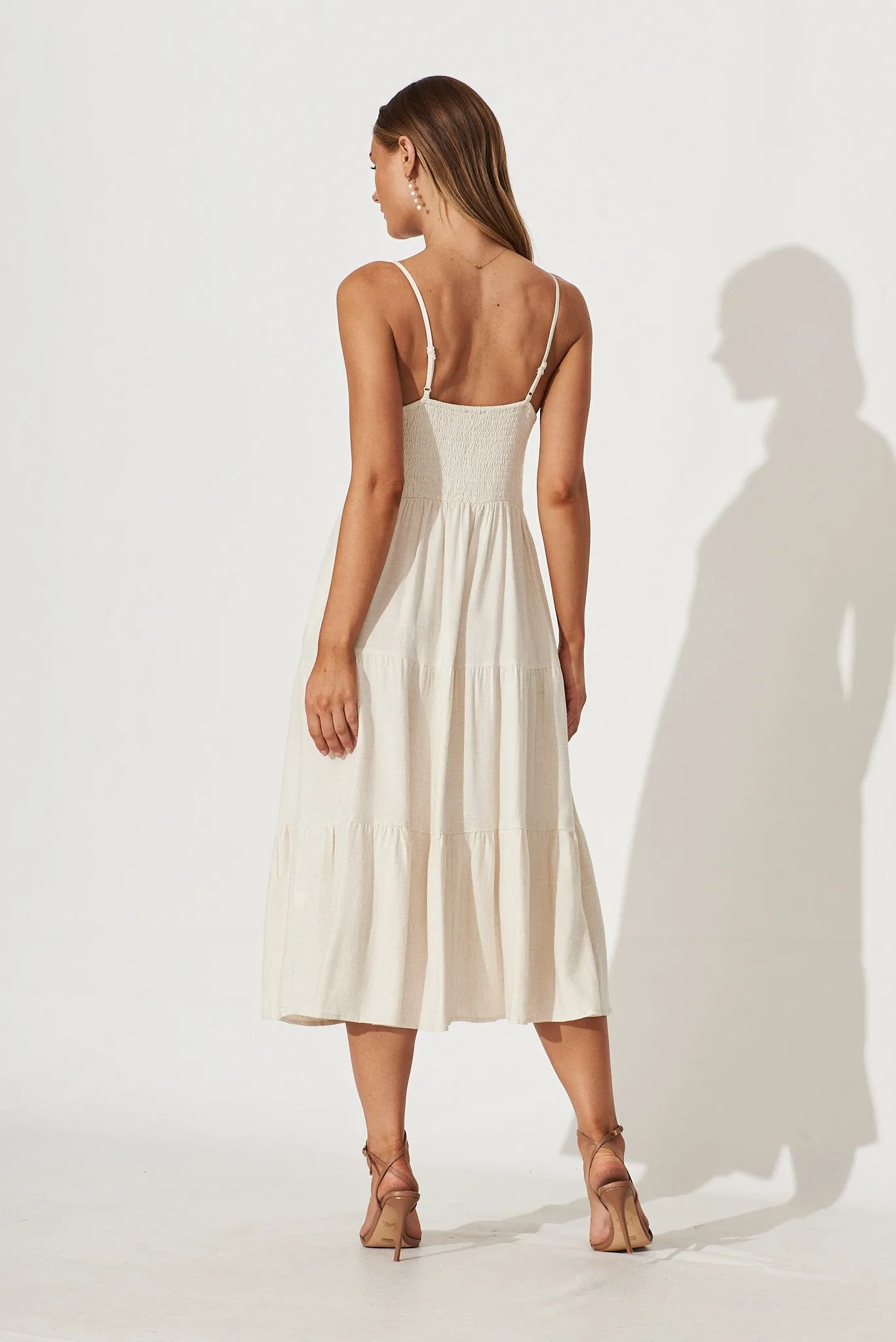 Utopia Midi Sundress In Oatmeal Linen Blend sold by St Frock product image thumbnail 4