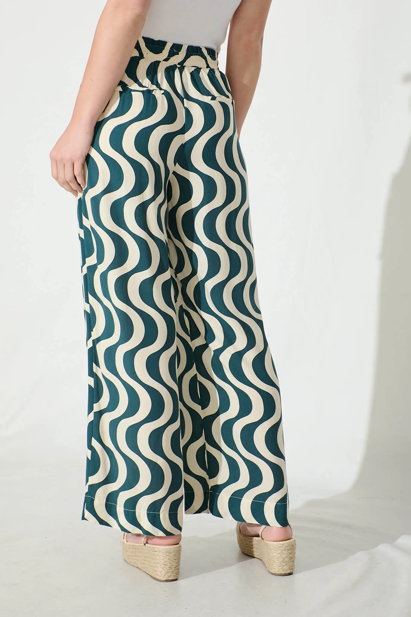 Anjeanette Wide Leg Pant in Emerald and Cream Swirl Print sold by St Frock product image thumbnail 3