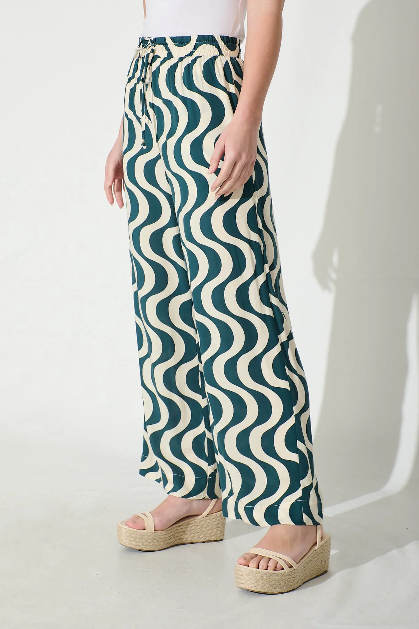 Anjeanette Wide Leg Pant in Emerald and Cream Swirl Print sold by St Frock product image thumbnail 2