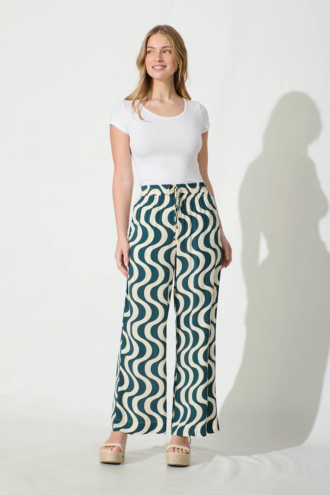 Anjeanette Wide Leg Pant in Emerald and Cream Swirl Print sold by St Frock product image thumbnail 4
