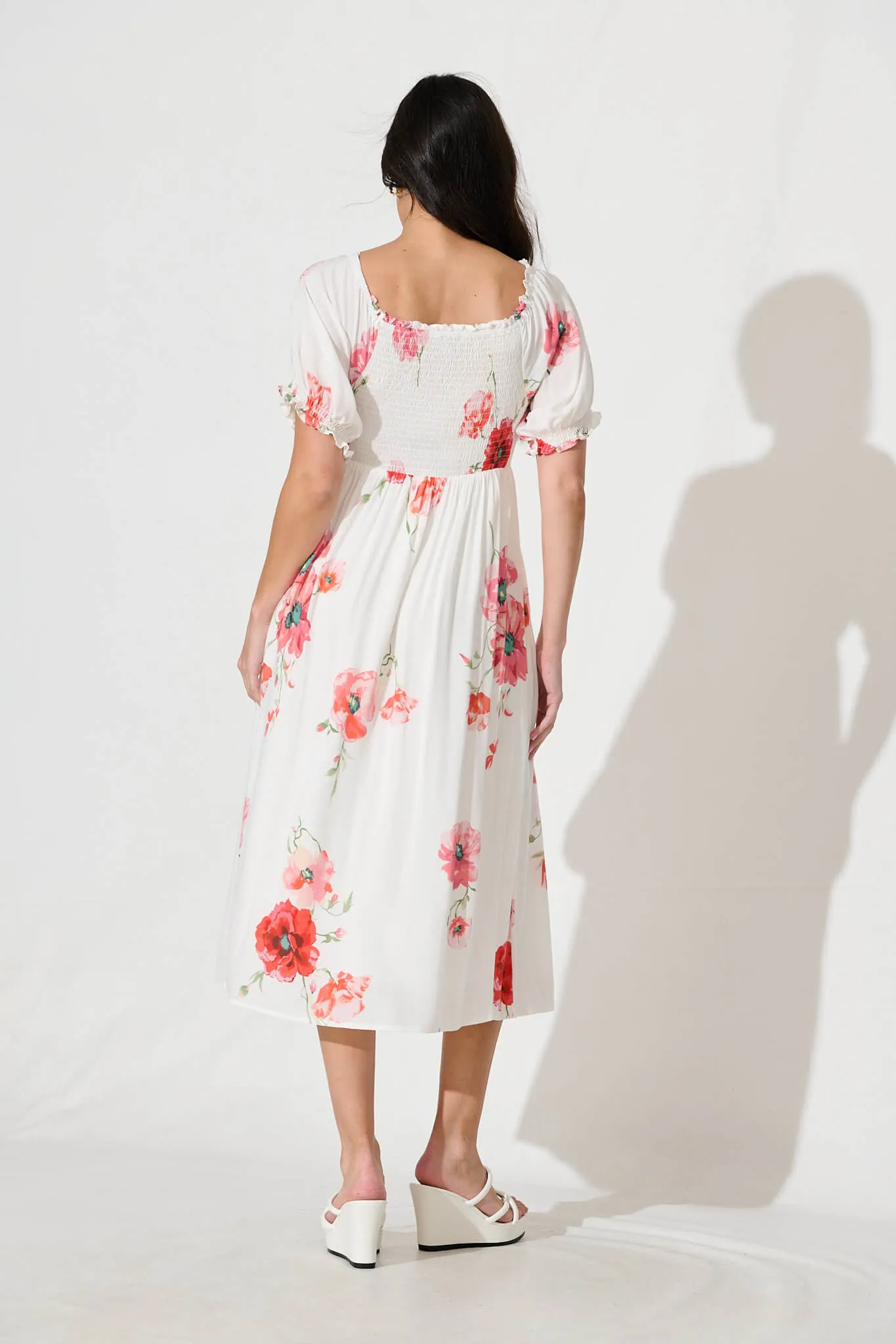 Doncia Midi Dress in White with Multi Red Floral sold by St Frock product image thumbnail 4
