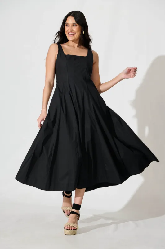 Angelita Midi Dress In Black Cotton sold by St Frock