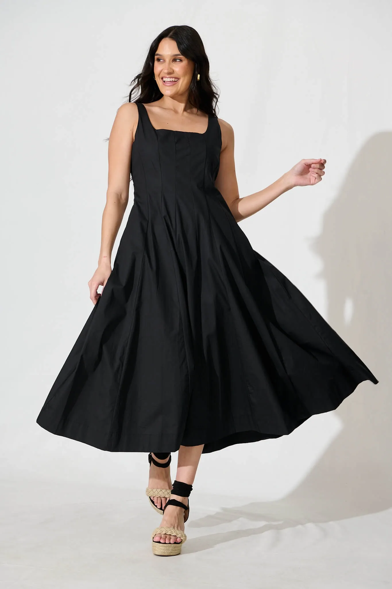 Angelita Midi Dress In Black Cotton sold by St Frock