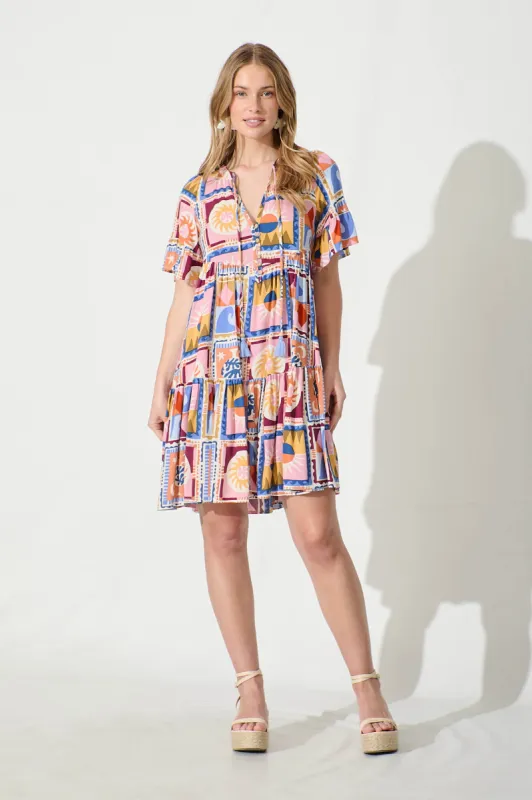 Tahnee Smock Dress in Multi with Blue sold by St Frock