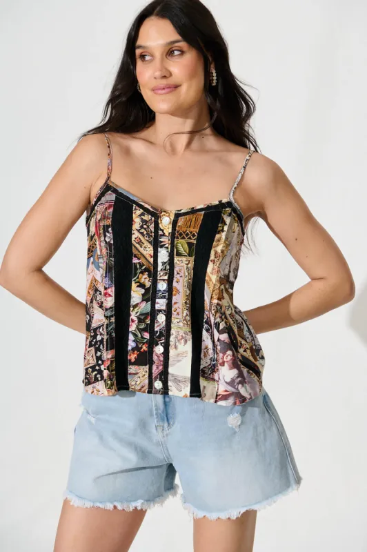 Junia Cami Top In Black Multi Patchwork sold by St Frock