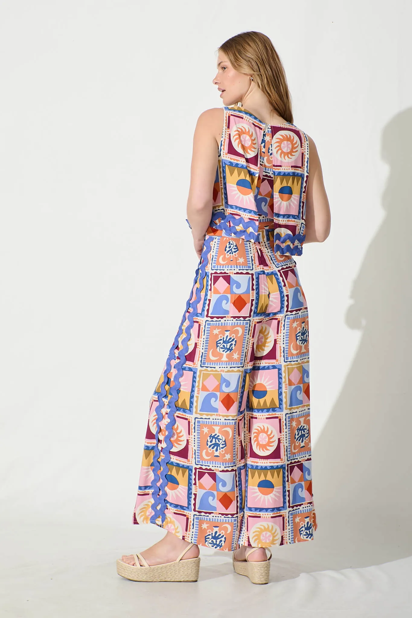 Sandbar Jumpsuit in Multi with Blue Ric Rac Trim sold by St Frock product image thumbnail 4