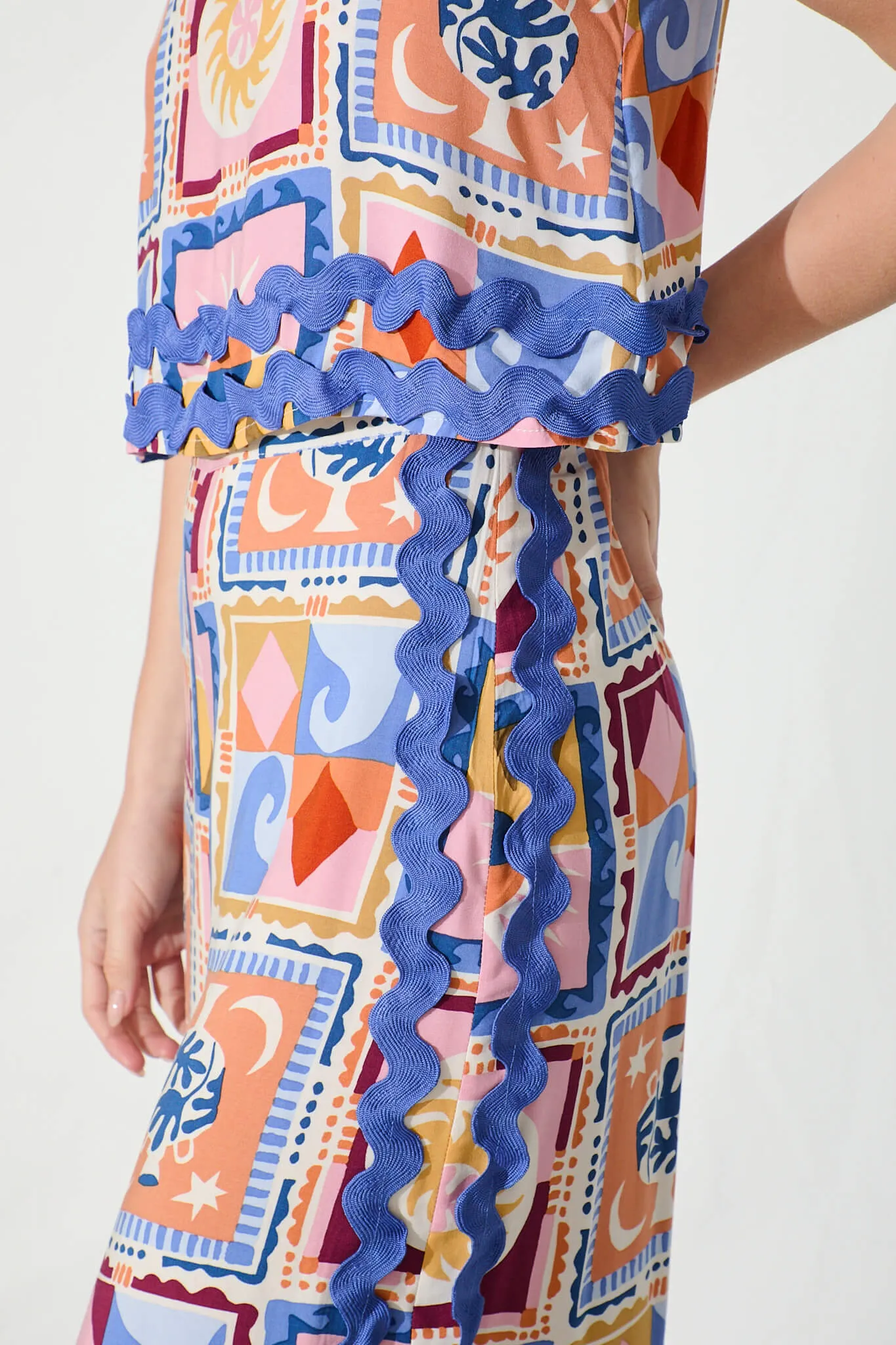 Sandbar Jumpsuit in Multi with Blue Ric Rac Trim sold by St Frock product image thumbnail 5