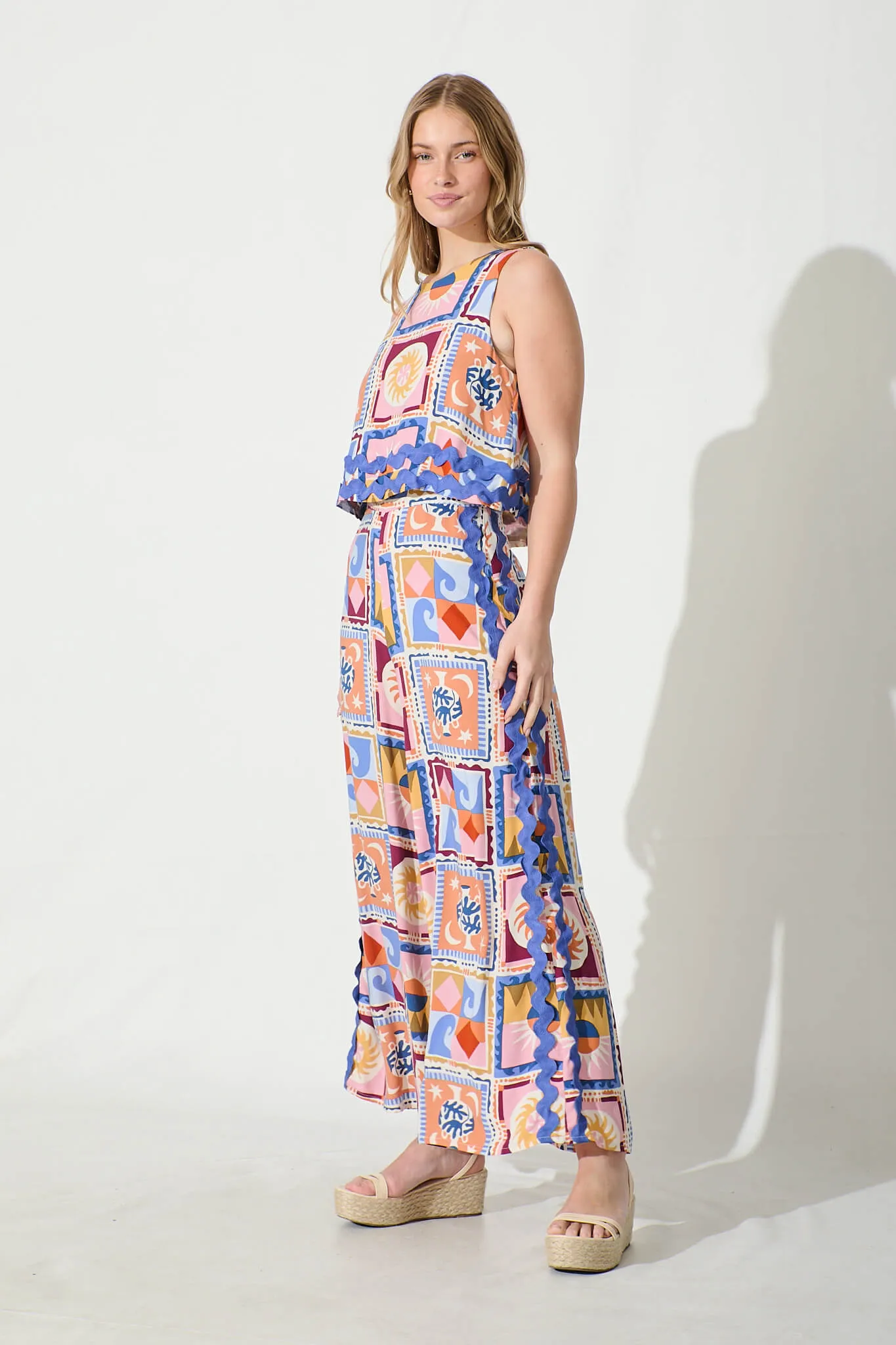 Sandbar Jumpsuit in Multi with Blue Ric Rac Trim sold by St Frock product image thumbnail 3