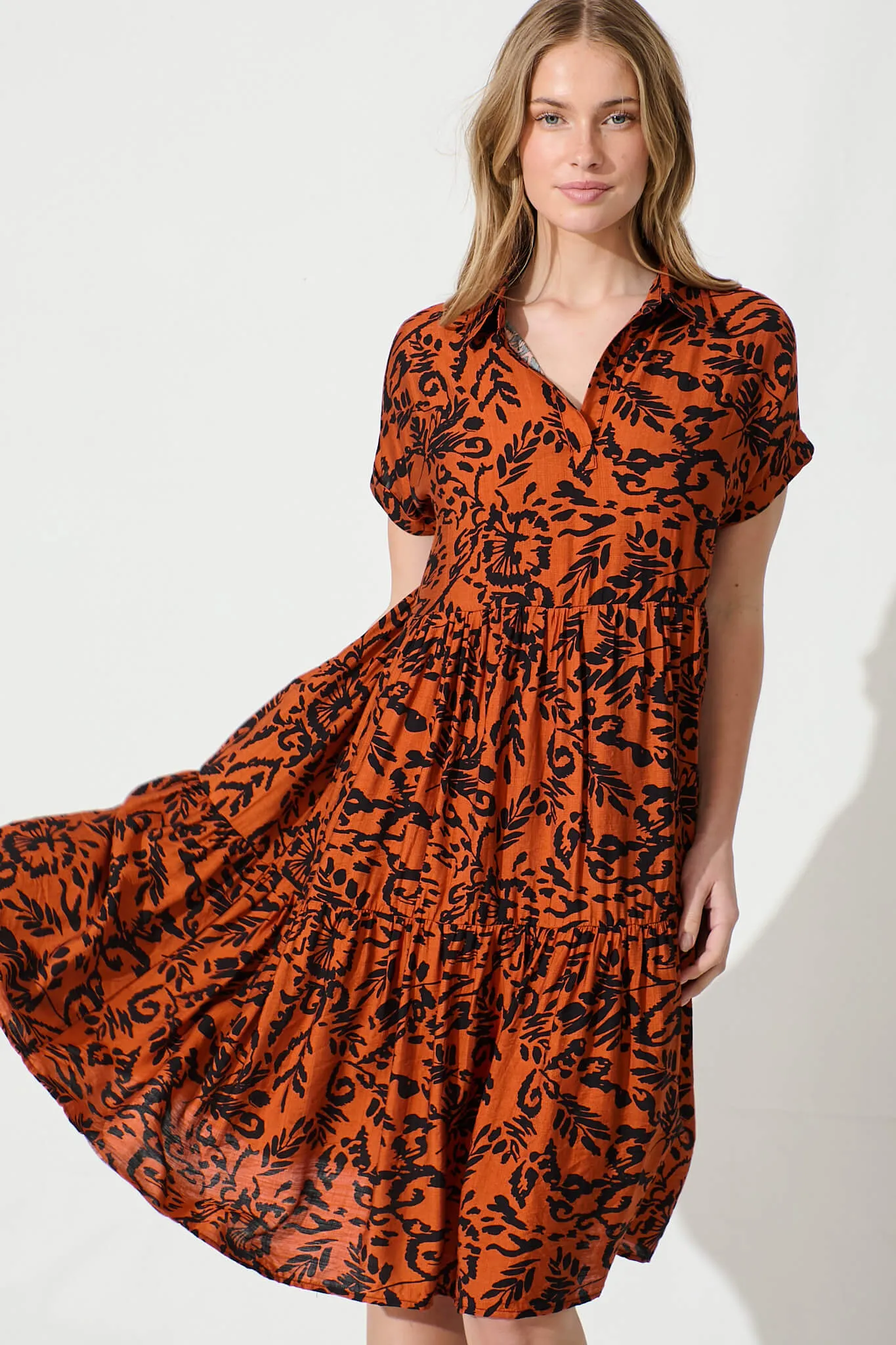 Ann Smock Dress in Rust with Black Print sold by St Frock product image thumbnail 2