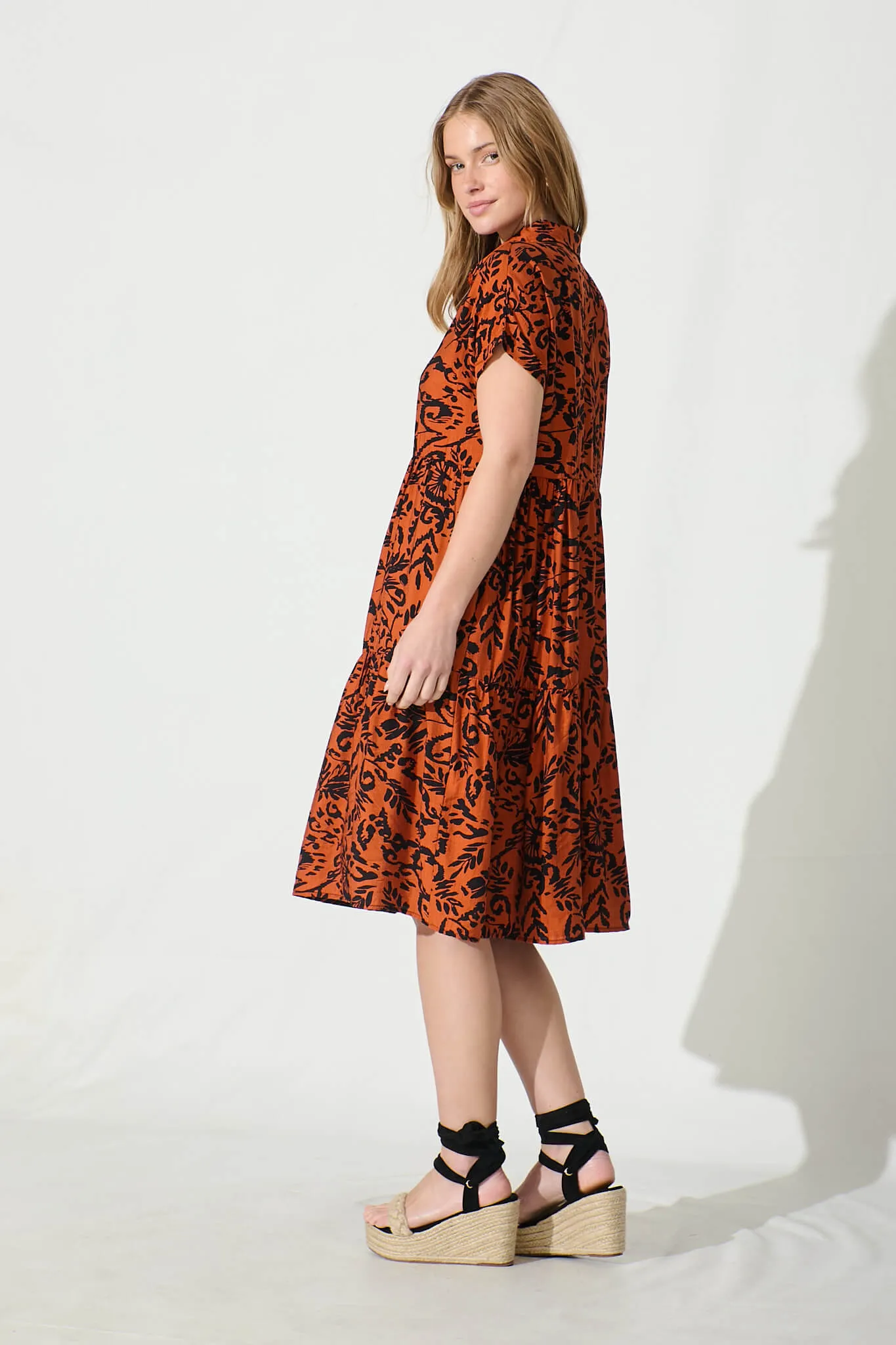Ann Smock Dress in Rust with Black Print sold by St Frock product image thumbnail 4