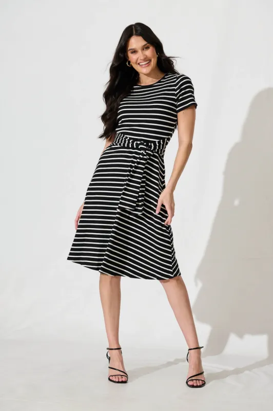 Natuna Midi Dress in Black and White Stripe sold by St Frock