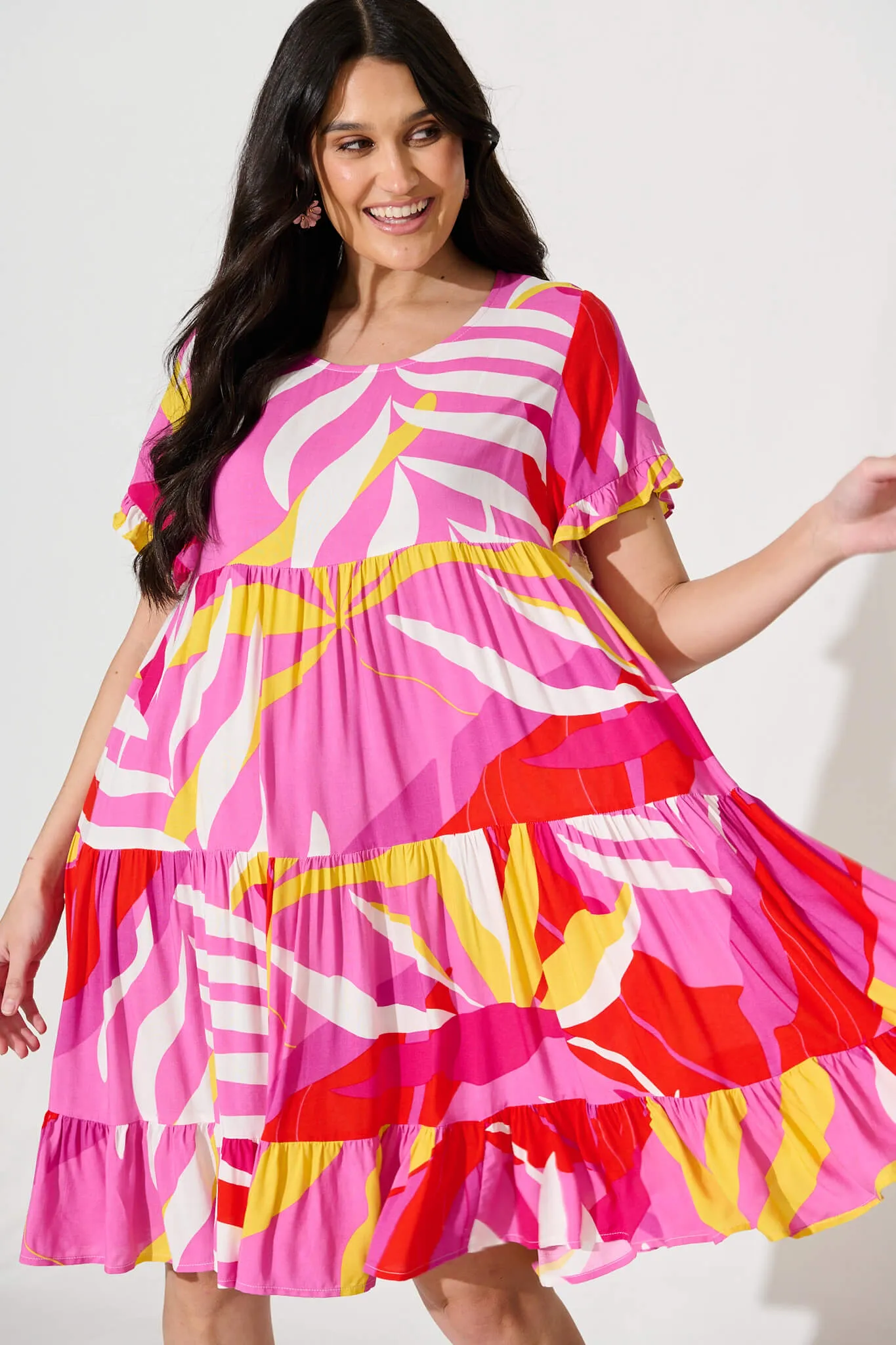 Jacklyn Smock Dress in Multi Pink Graphic Print sold by St Frock product image thumbnail 2