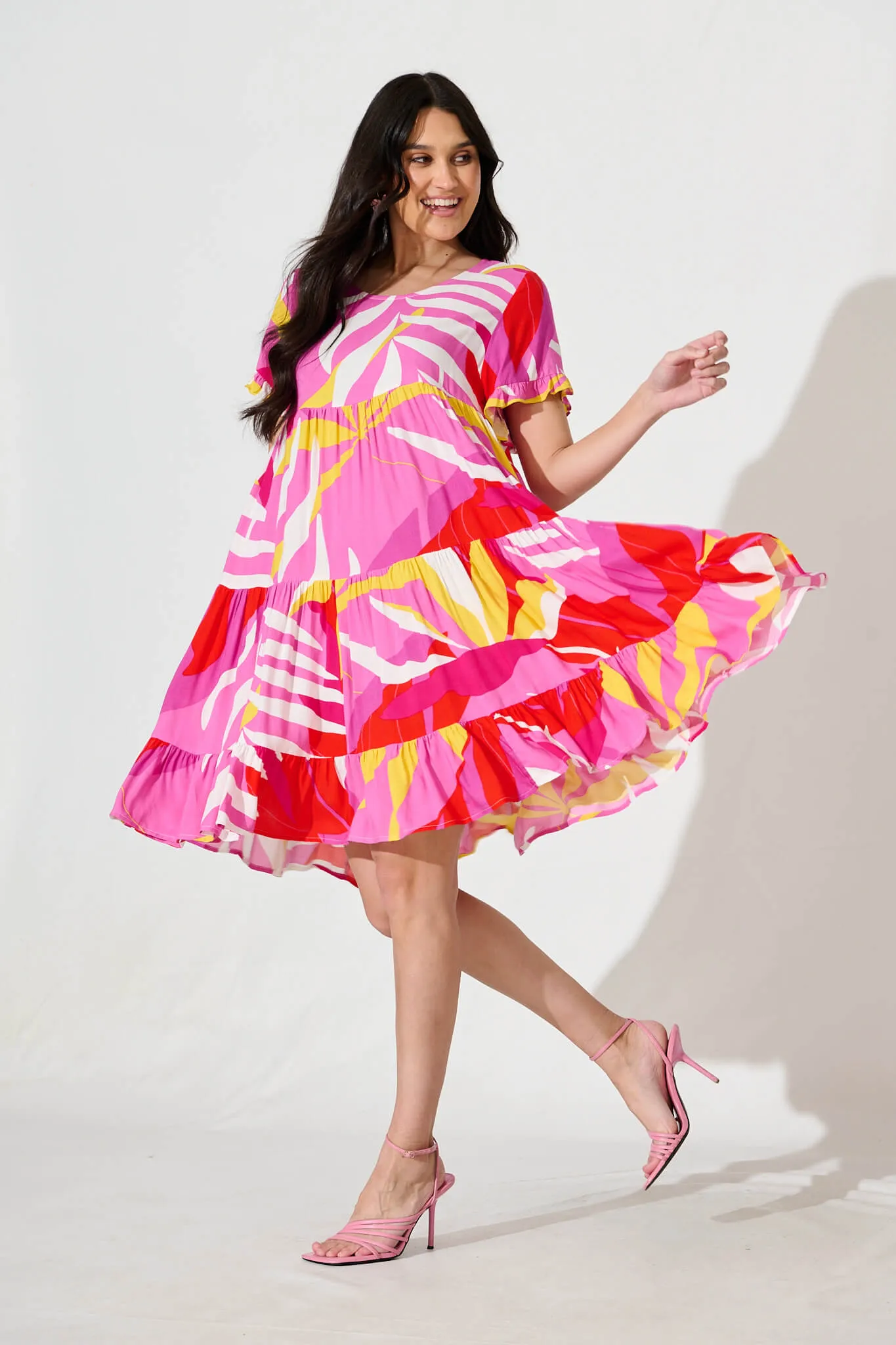 Jacklyn Smock Dress in Multi Pink Graphic Print sold by St Frock product image thumbnail 3