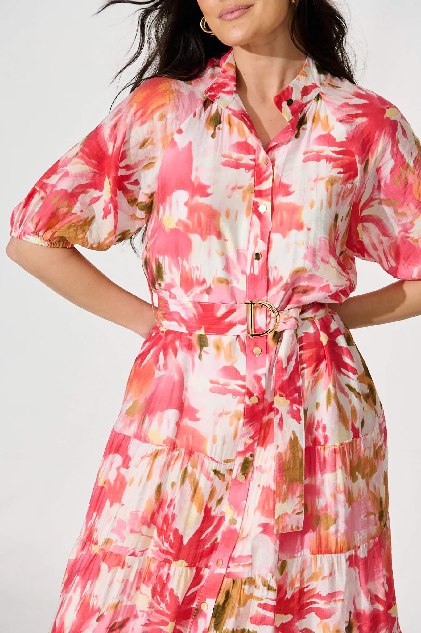 Buon Giorno Maxi Shirt Dress in Red with Multi Floral Print sold by St Frock product image thumbnail 5