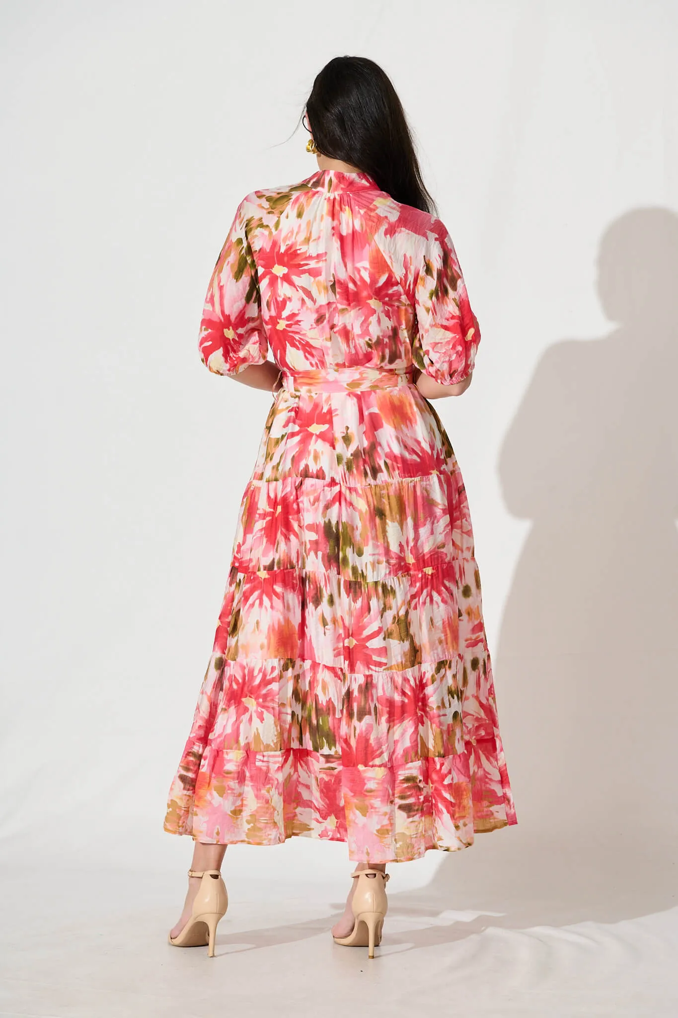 Buon Giorno Maxi Shirt Dress in Red with Multi Floral Print sold by St Frock product image thumbnail 4