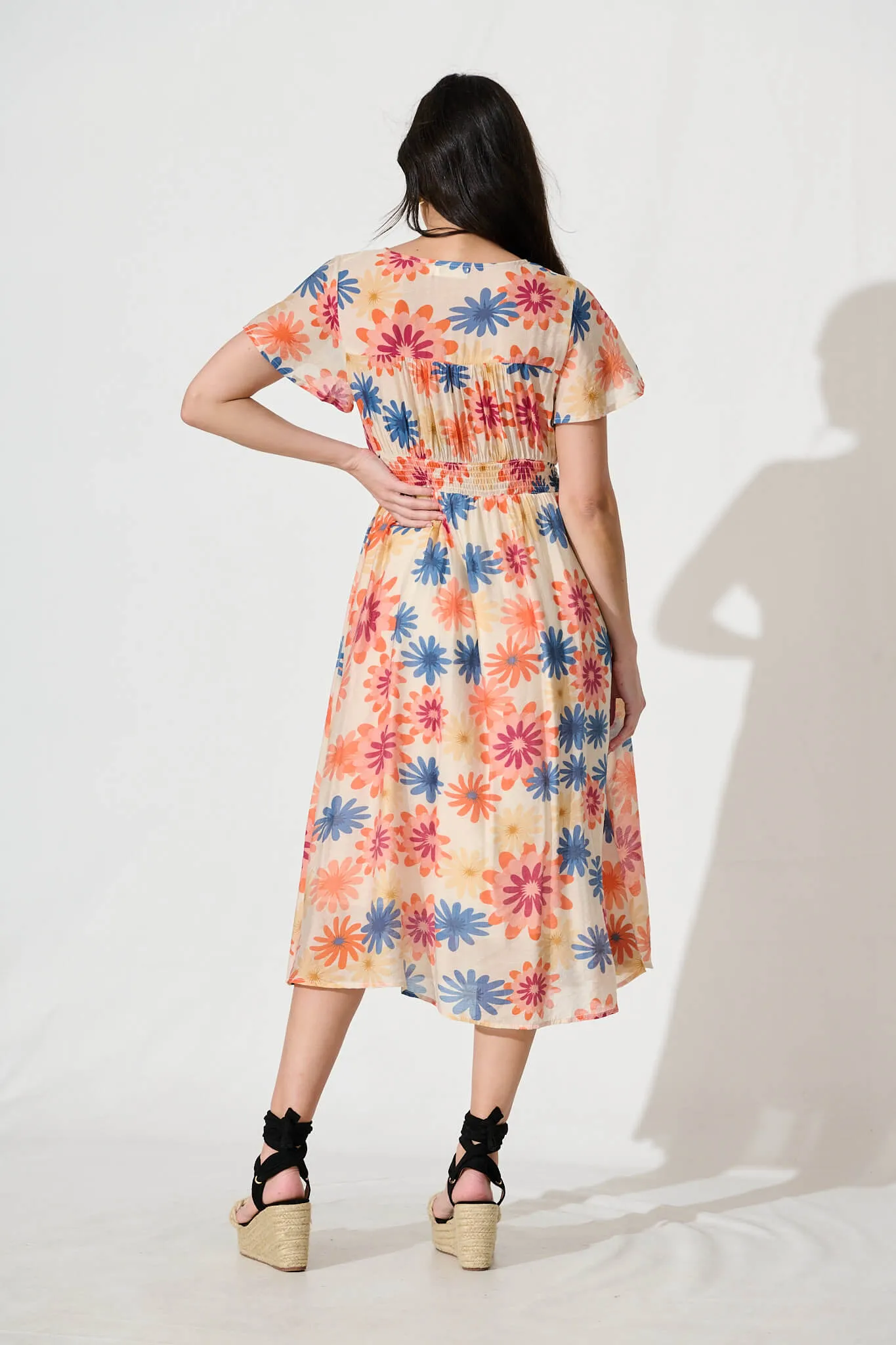 Jocely Midi Dress In Cream with Tangerine Floral sold by St Frock product image thumbnail 4