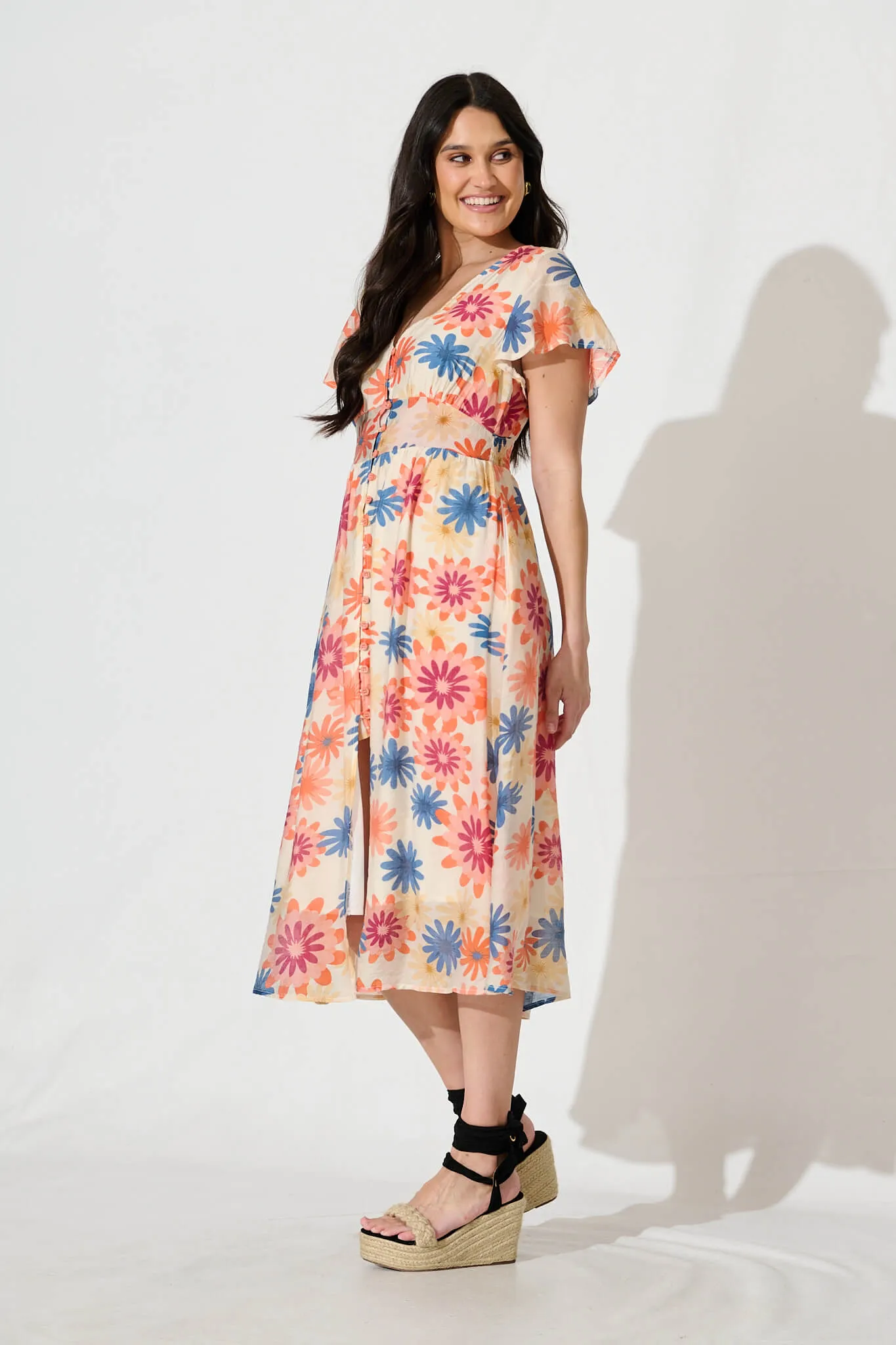 Jocely Midi Dress In Cream with Tangerine Floral sold by St Frock product image thumbnail 3