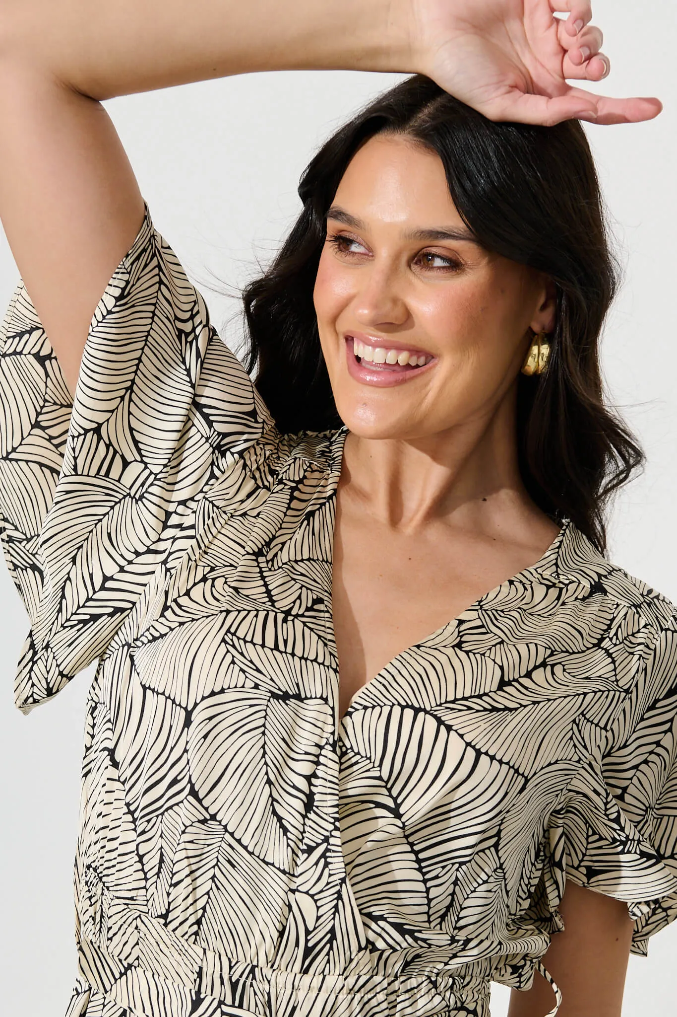 Heidi Maxi Dress in Cream with Black Leaf Satin sold by St Frock product image thumbnail 5