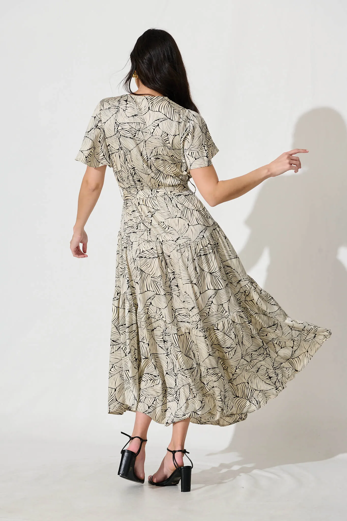 Heidi Maxi Dress in Cream with Black Leaf Satin sold by St Frock product image thumbnail 4