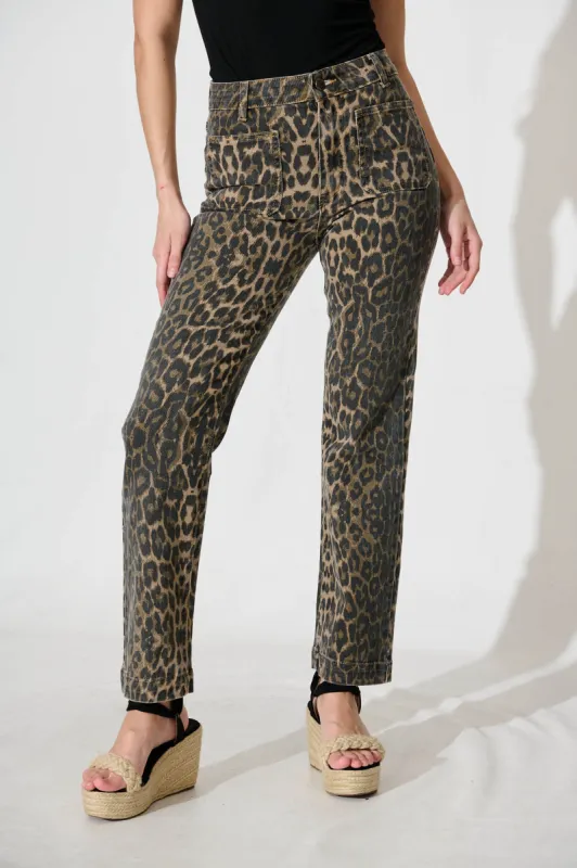 Graciela High Rise Straight Leg Jean In Leopard Denim sold by St Frock