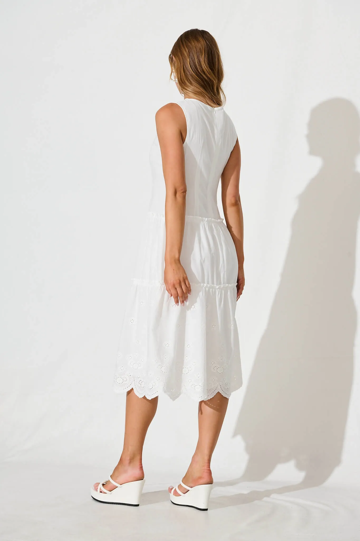 Ashmore Midi Dress in White Cotton sold by St Frock product image thumbnail 4