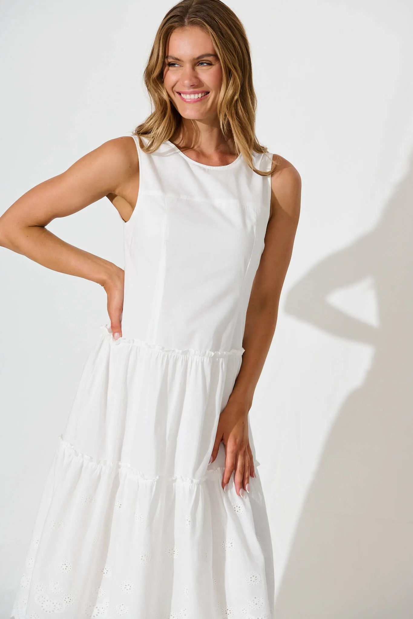 Ashmore Midi Dress in White Cotton sold by St Frock product image thumbnail 2