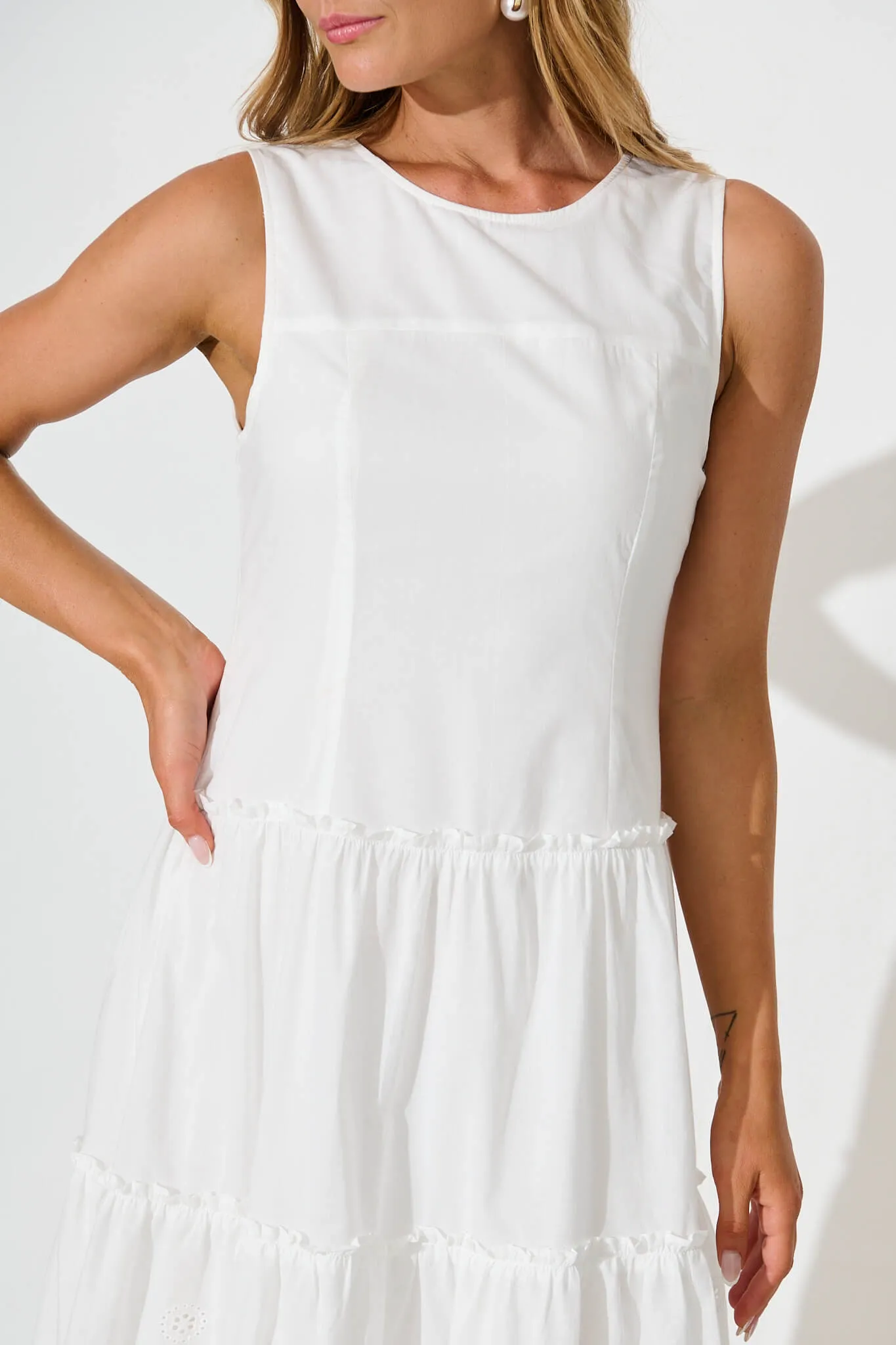 Ashmore Midi Dress in White Cotton sold by St Frock product image thumbnail 5