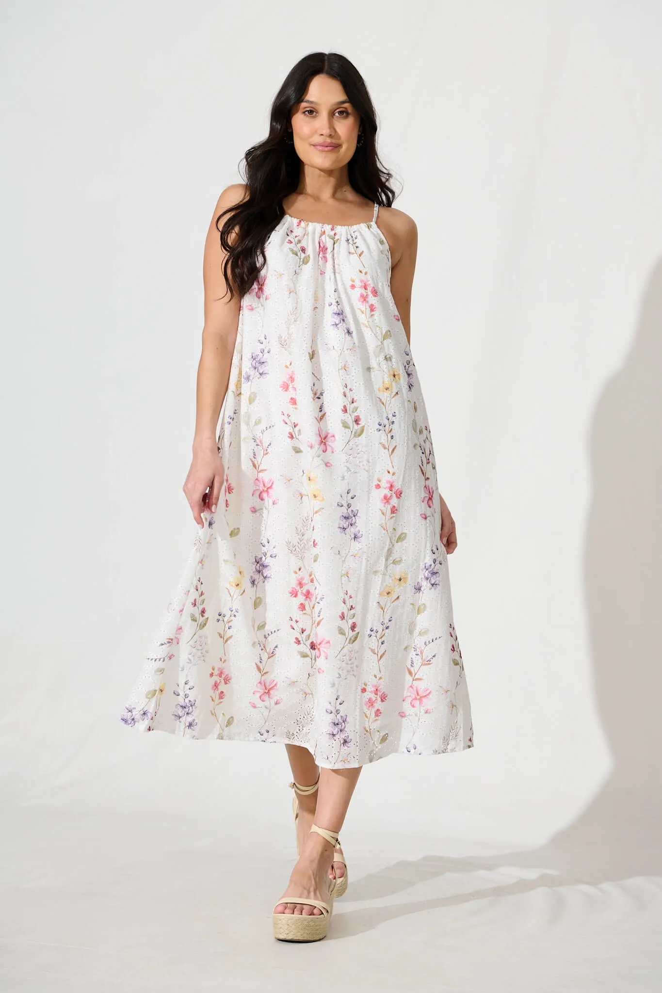 Sunetta Midi Sundress in White Floral Textured Broderie sold by St Frock product image thumbnail 5