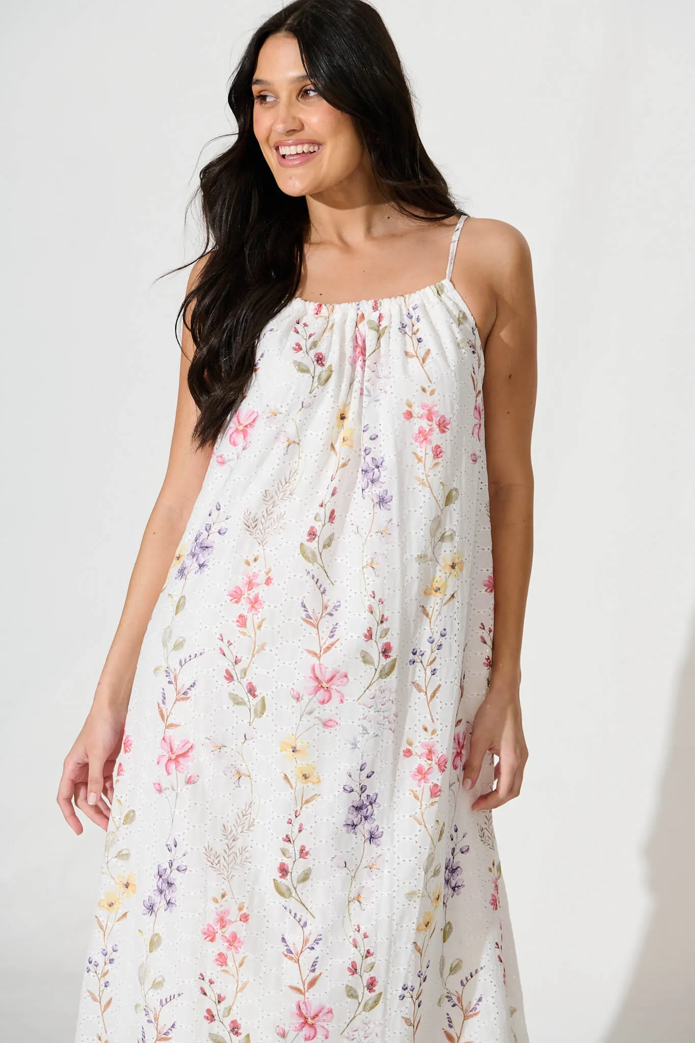 Sunetta Midi Sundress in White Floral Textured Broderie sold by St Frock product image thumbnail 2