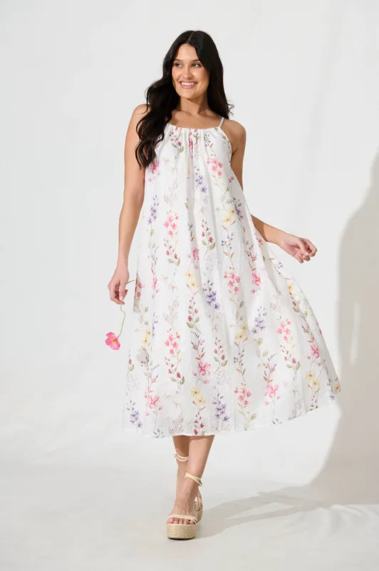 Sunetta Midi Sundress in White Floral Textured Broderie sold by St Frock