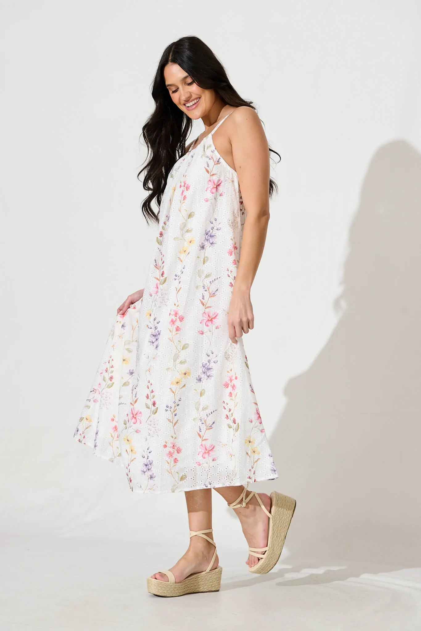 Sunetta Midi Sundress in White Floral Textured Broderie sold by St Frock product image thumbnail 3