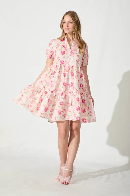 Felicia Shirt Dress In Pink Floral Cotton sold by St Frock