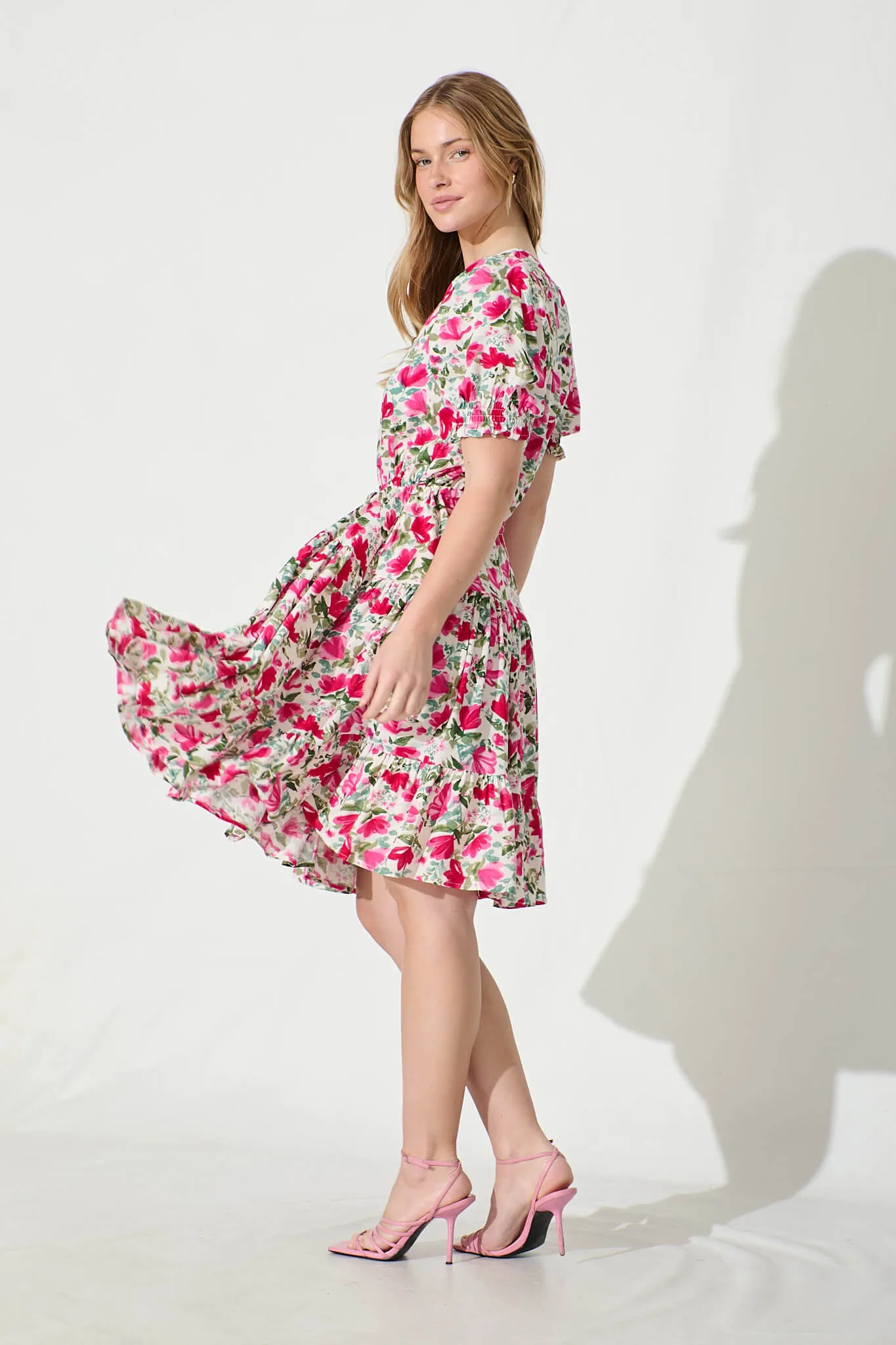 Adilah Dress in White with Pink and Green Floral sold by St Frock product image thumbnail 4