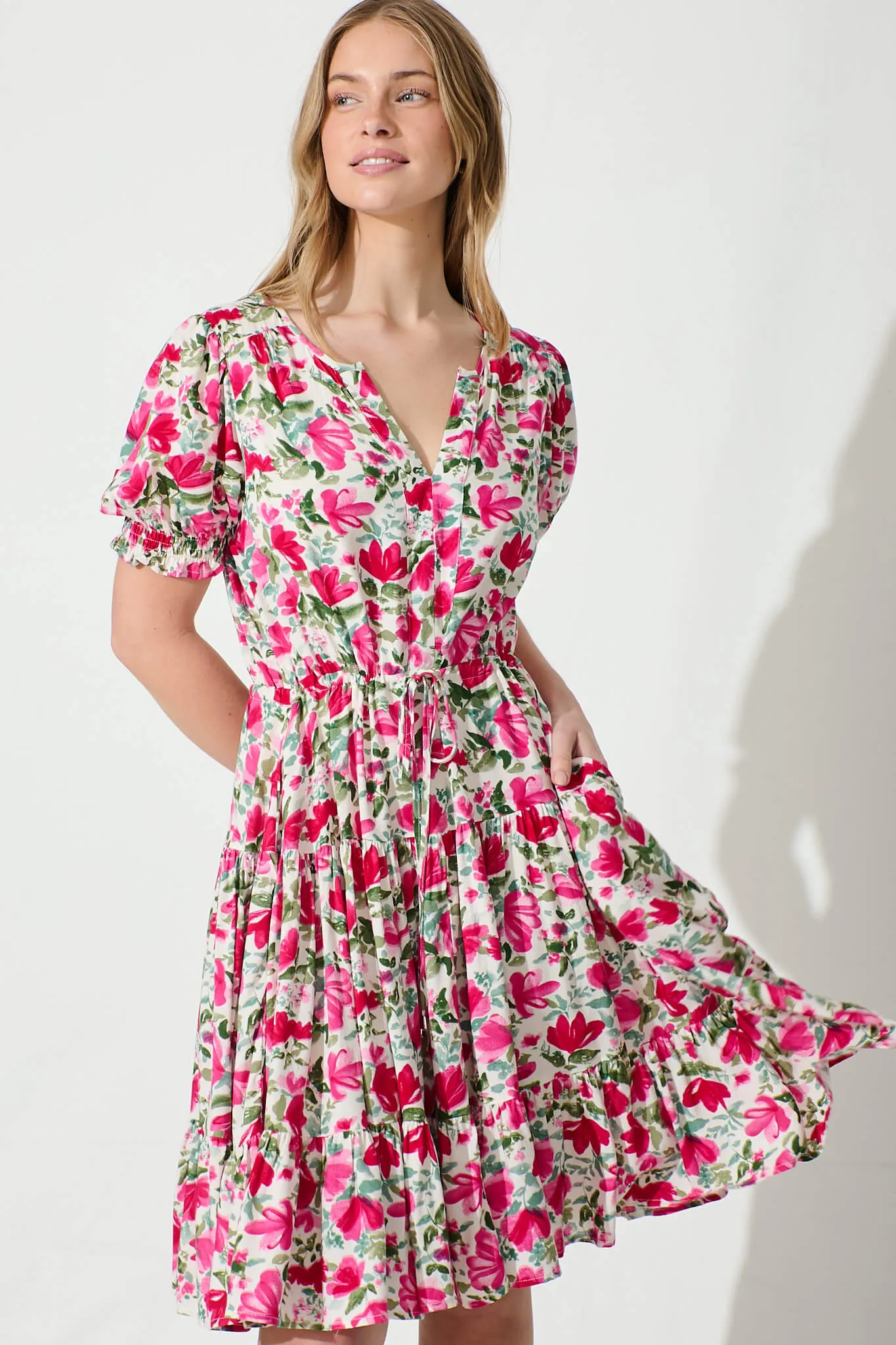 Adilah Dress in White with Pink and Green Floral sold by St Frock product image thumbnail 2