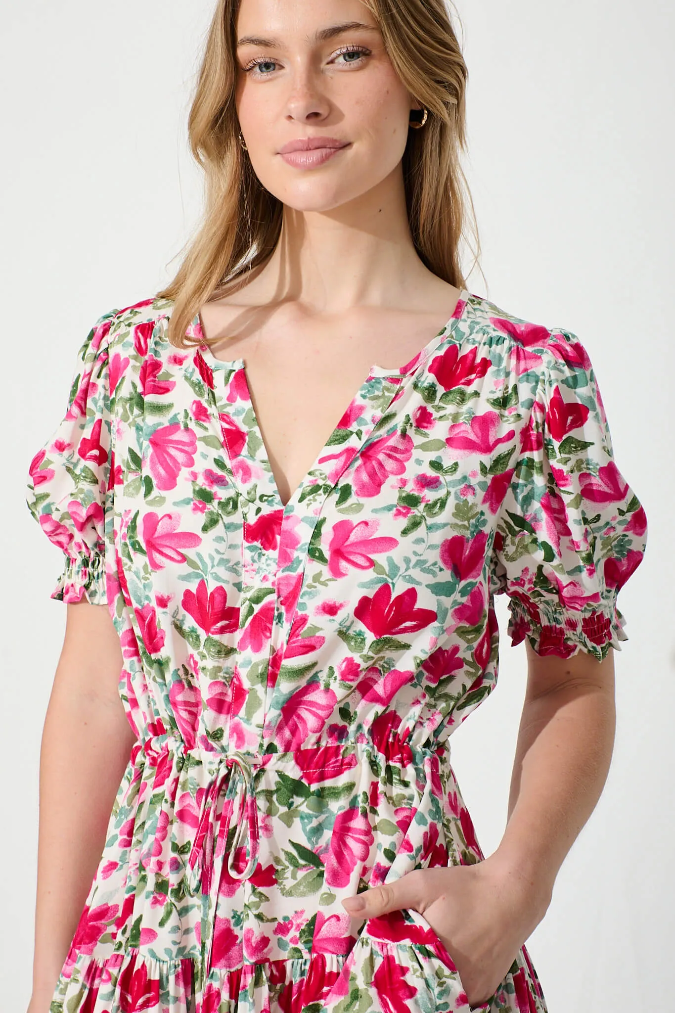 Adilah Dress in White with Pink and Green Floral sold by St Frock product image thumbnail 5