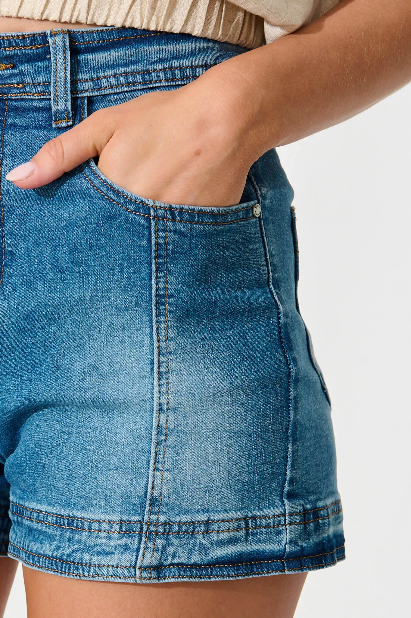 Suki Short In Mid Blue Denim sold by St Frock product image thumbnail 5