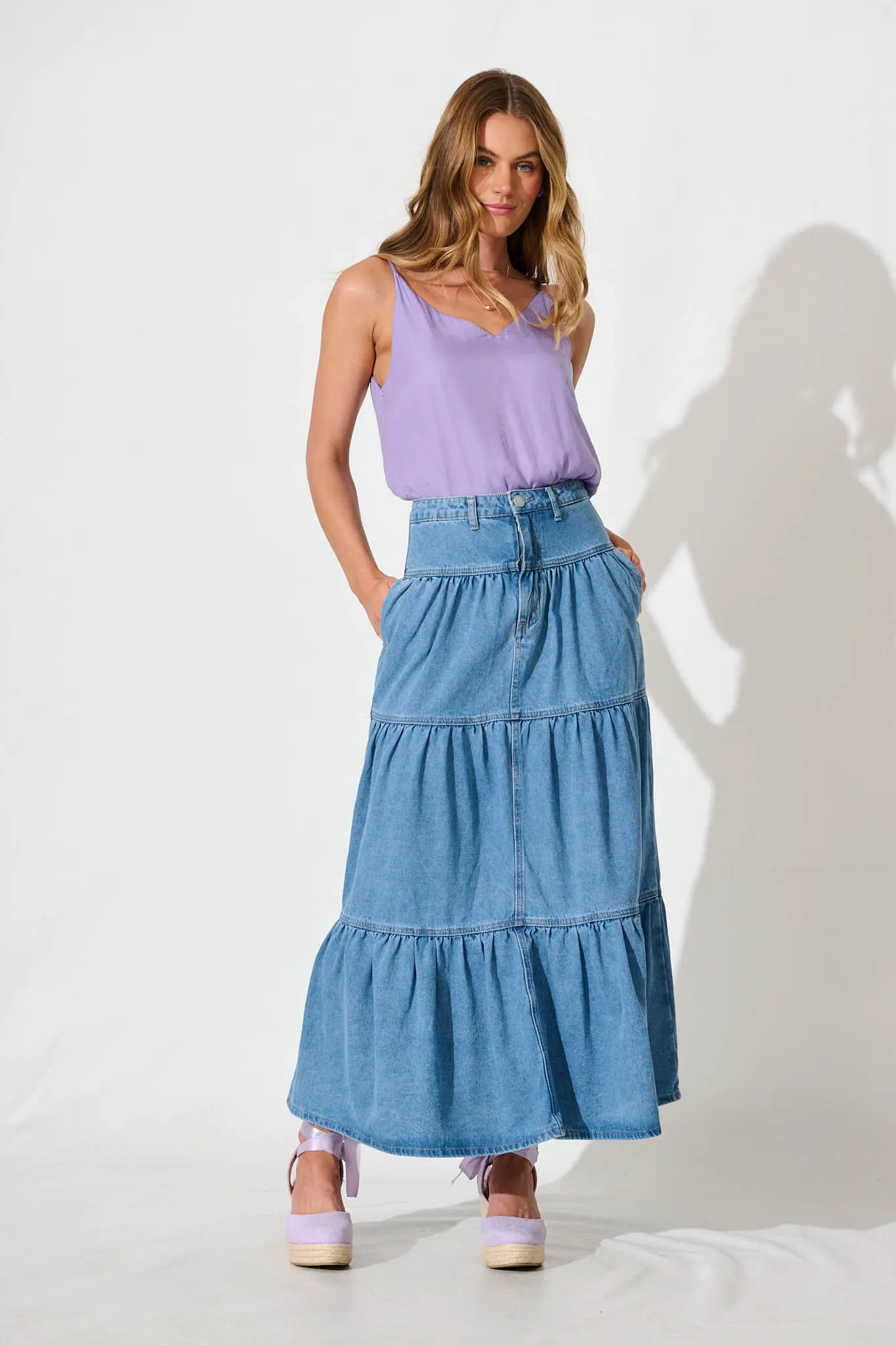 Aisha Maxi Skirt In Mid Blue Denim sold by St Frock product image thumbnail 4