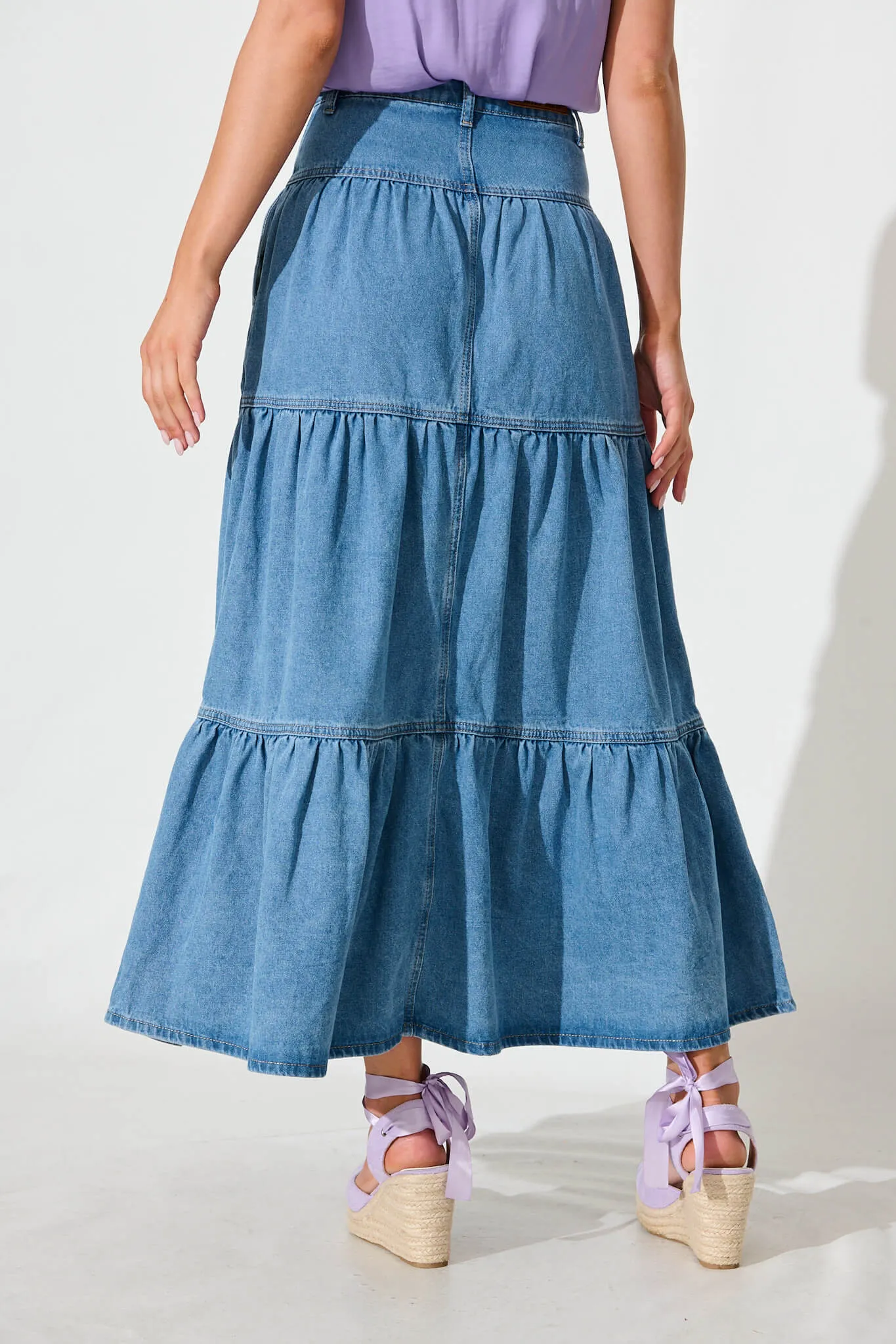 Aisha Maxi Skirt In Mid Blue Denim sold by St Frock product image thumbnail 3