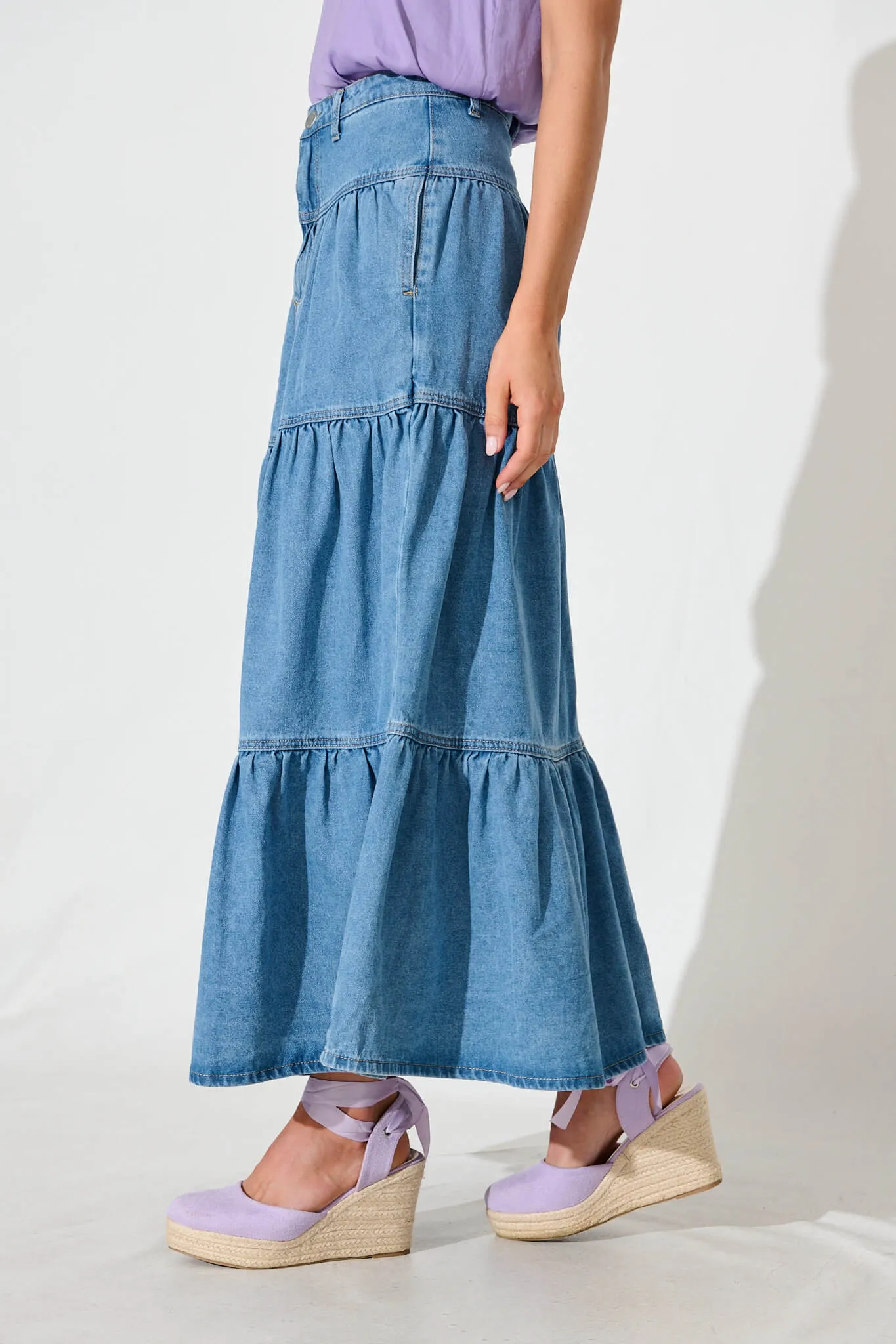 Aisha Maxi Skirt In Mid Blue Denim sold by St Frock product image thumbnail 2