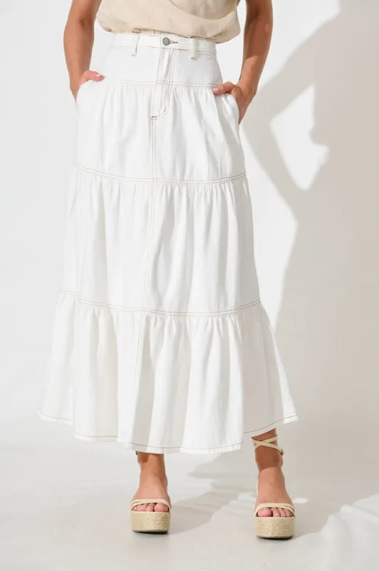 Aisha Maxi Skirt In White Denim sold by St Frock