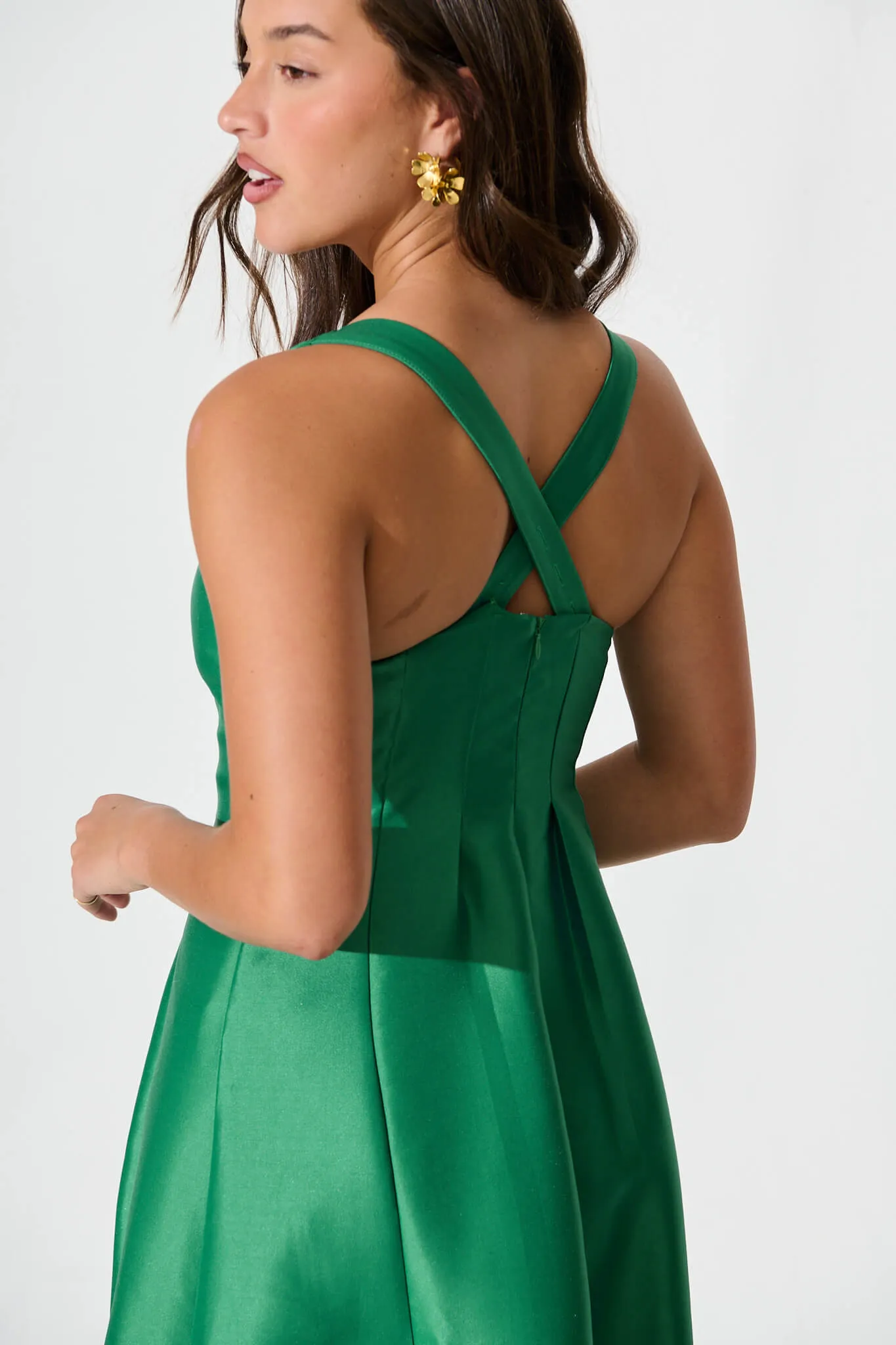 Maricelle Midi Dress in Green Sateen sold by St Frock product image thumbnail 5