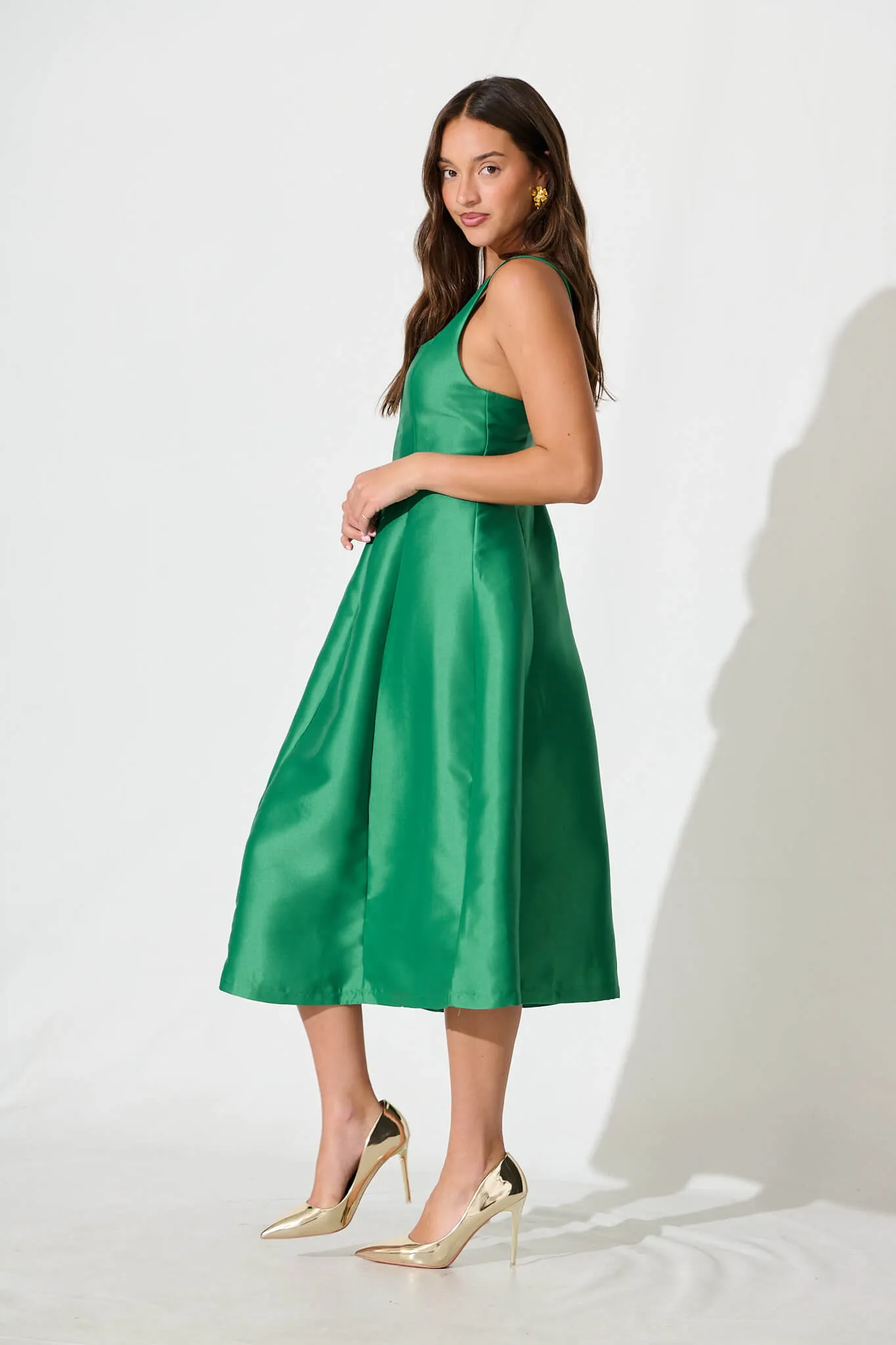 Maricelle Midi Dress in Green Sateen sold by St Frock product image thumbnail 3