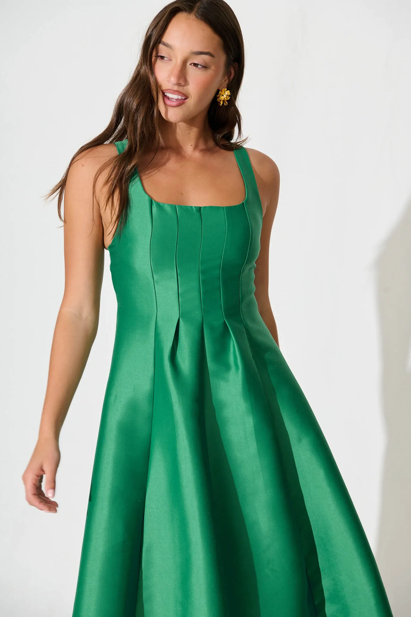 Maricelle Midi Dress in Green Sateen sold by St Frock product image thumbnail 2