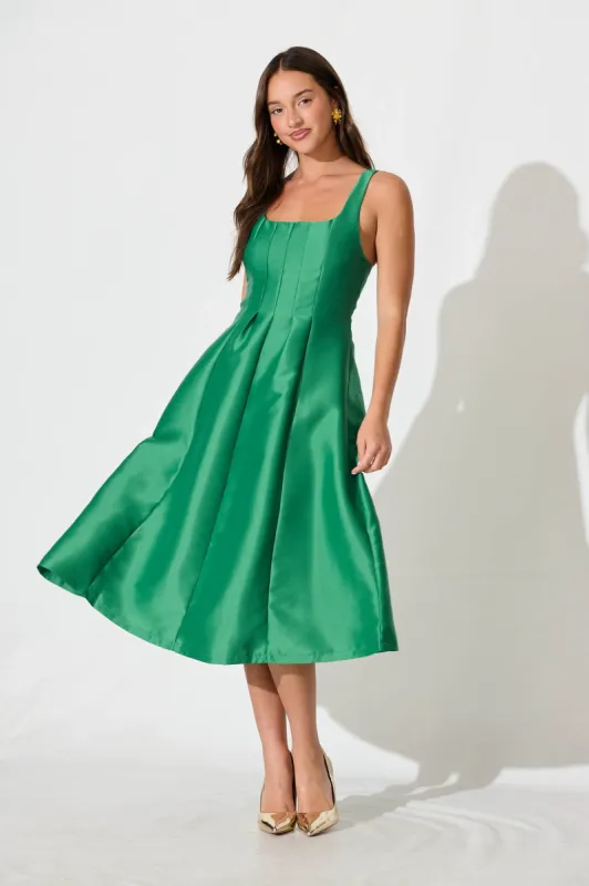 Maricelle Midi Dress in Green Sateen sold by St Frock