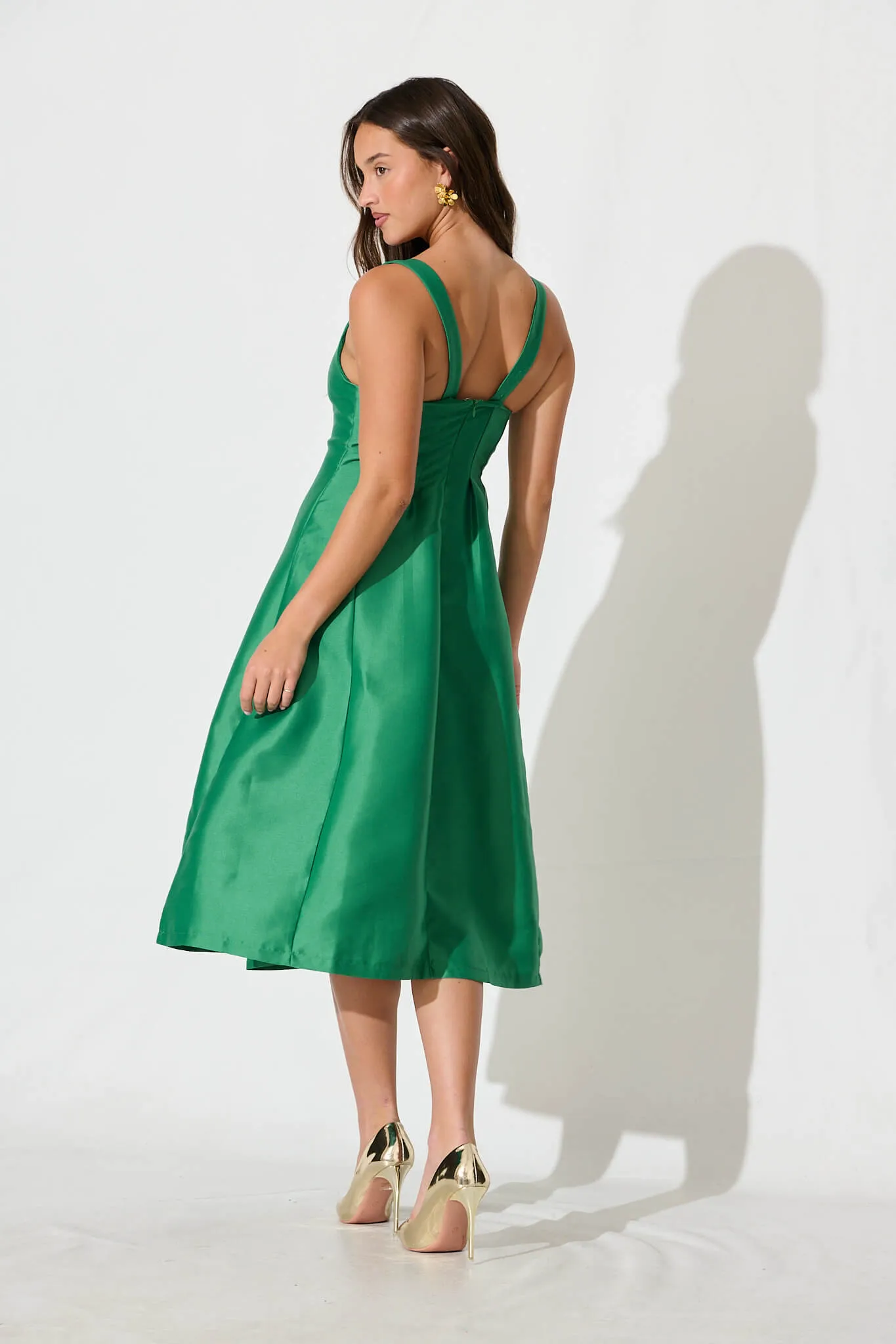 Maricelle Midi Dress in Green Sateen sold by St Frock product image thumbnail 4