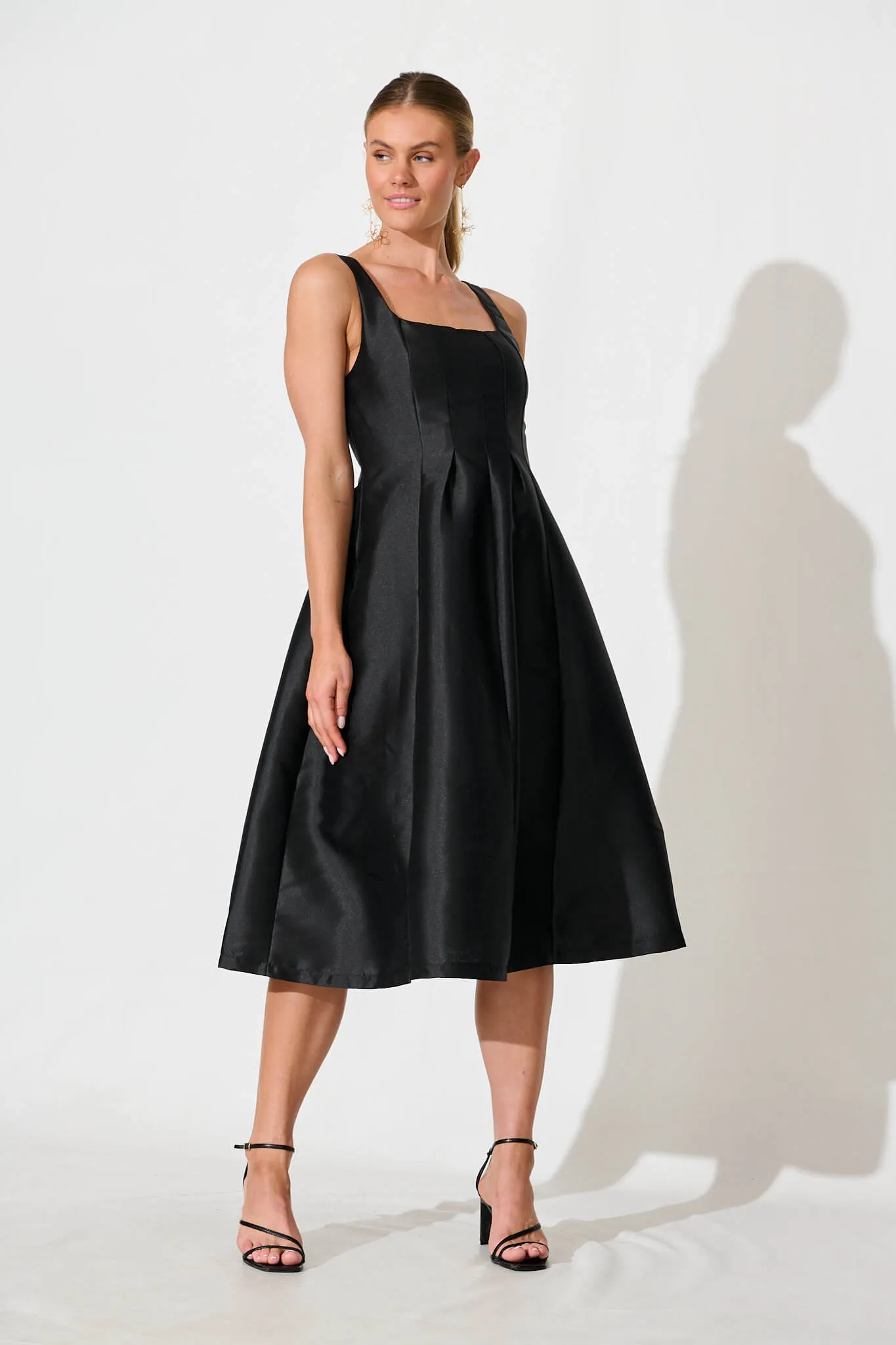 Maricelle Midi Dress In Black Sateen sold by St Frock